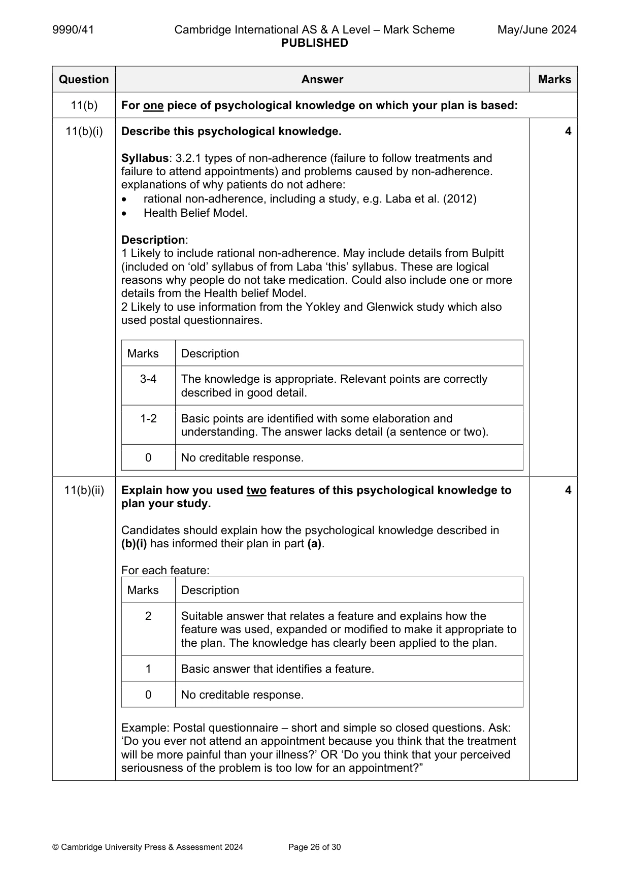 Mark scheme, page 26 of 30