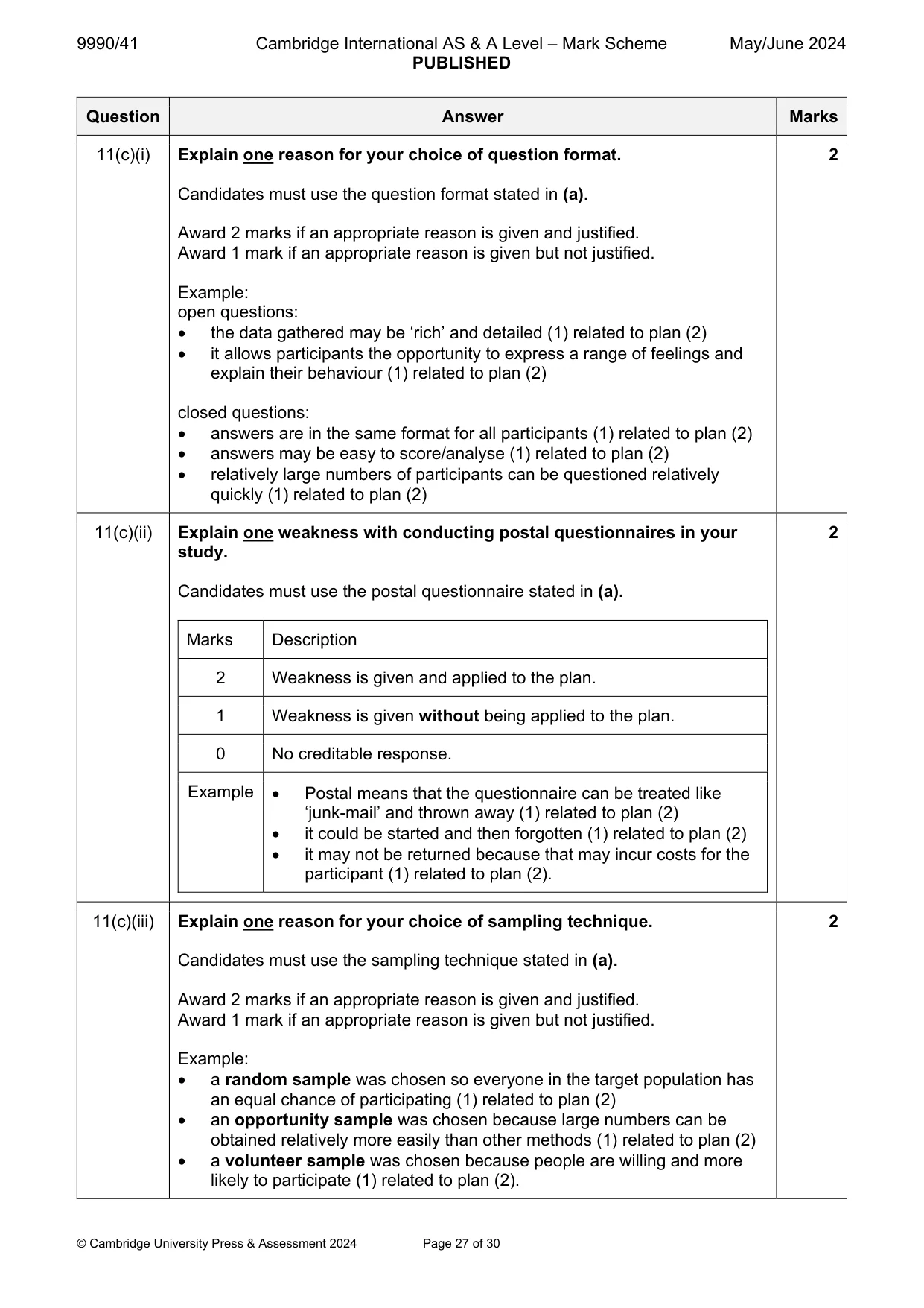 Mark scheme, page 27 of 30