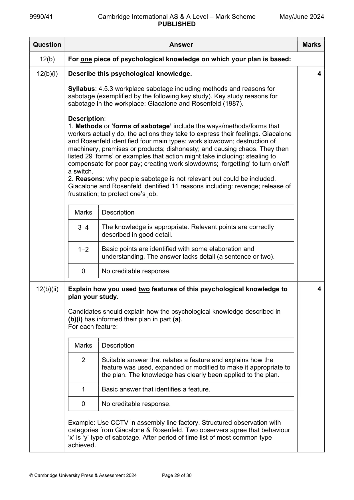 Mark scheme, page 29 of 30