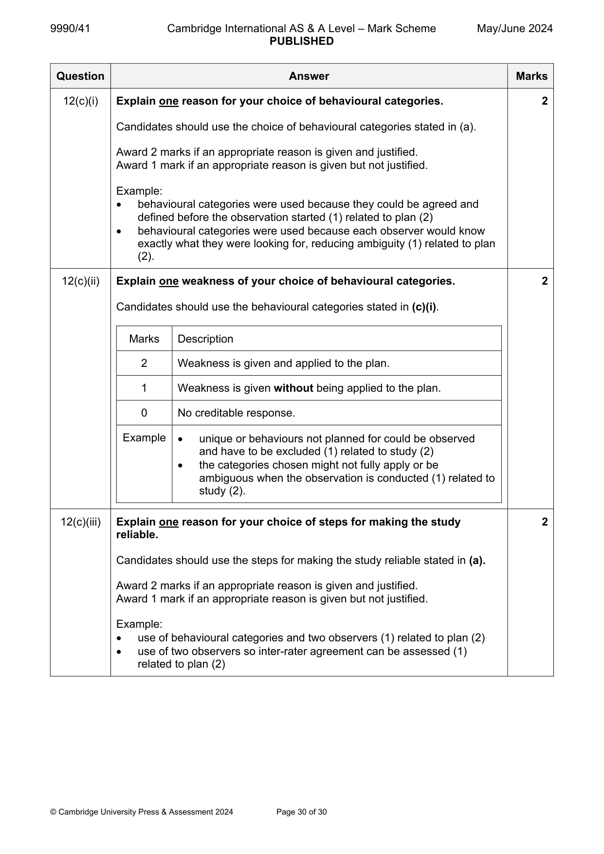 Mark scheme, page 30 of 30
