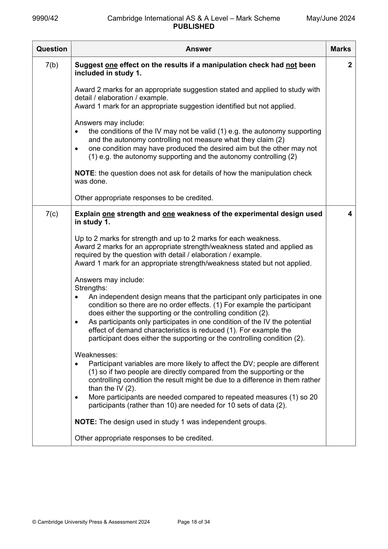 Mark scheme, page 18 of 34