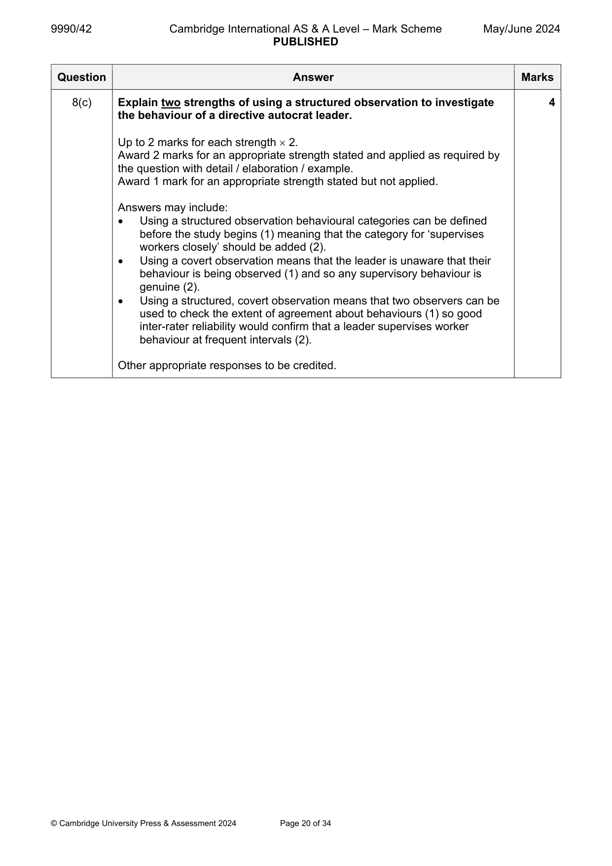 Mark scheme, page 20 of 34