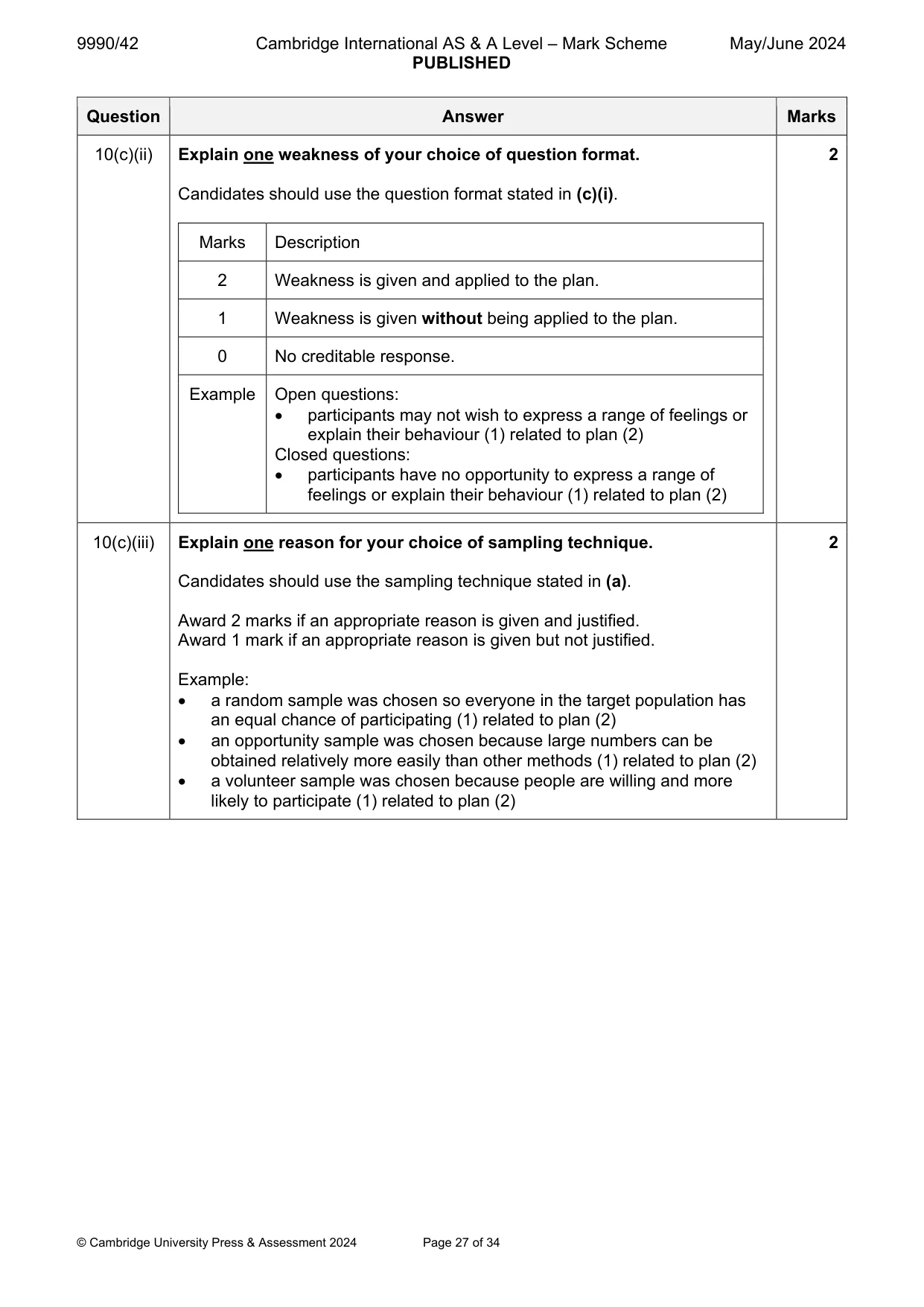 Mark scheme, page 27 of 34