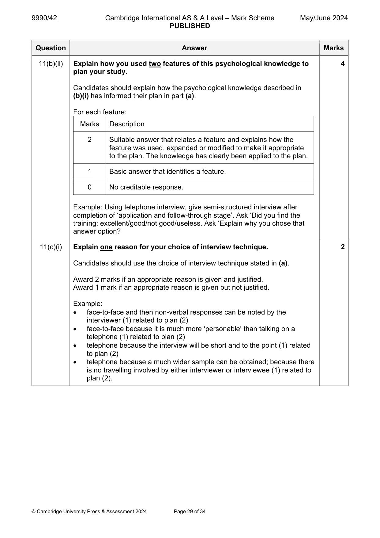 Mark scheme, page 29 of 34