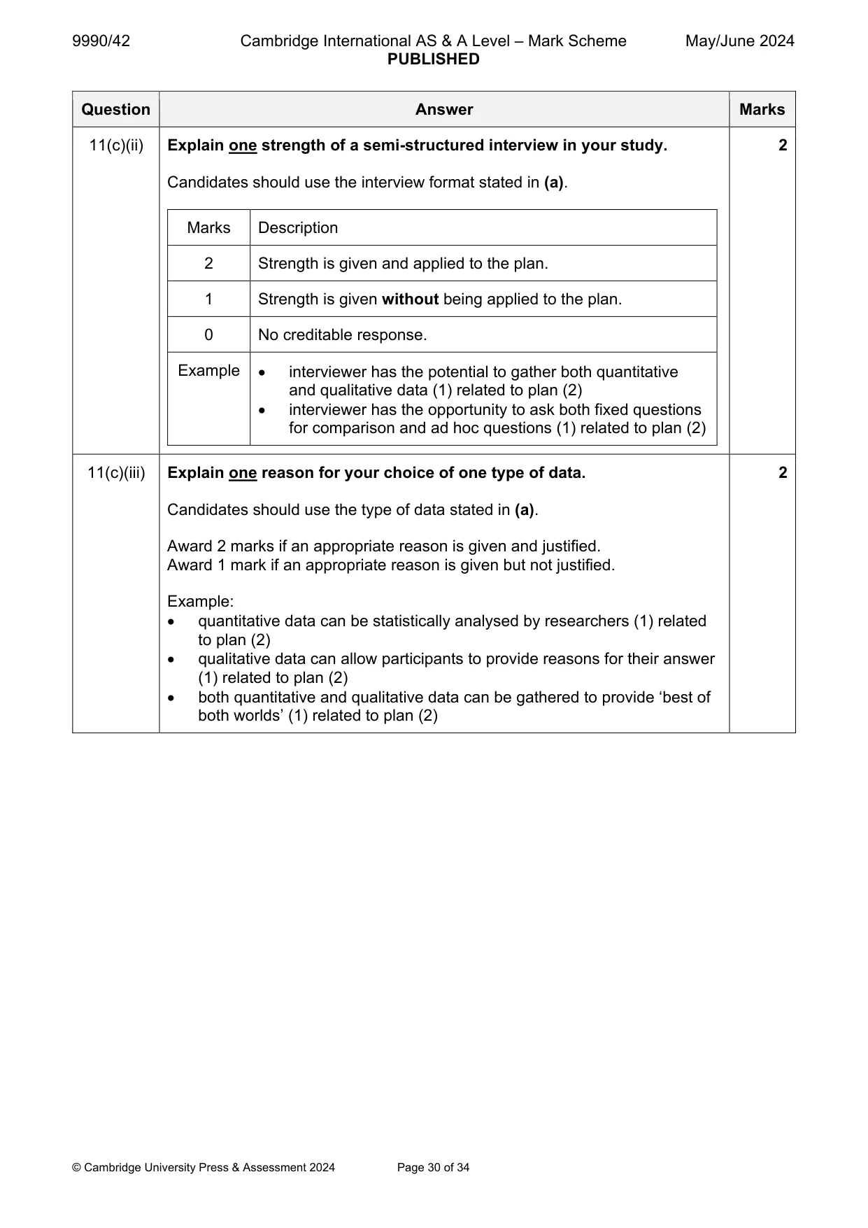 Mark scheme, page 30 of 34