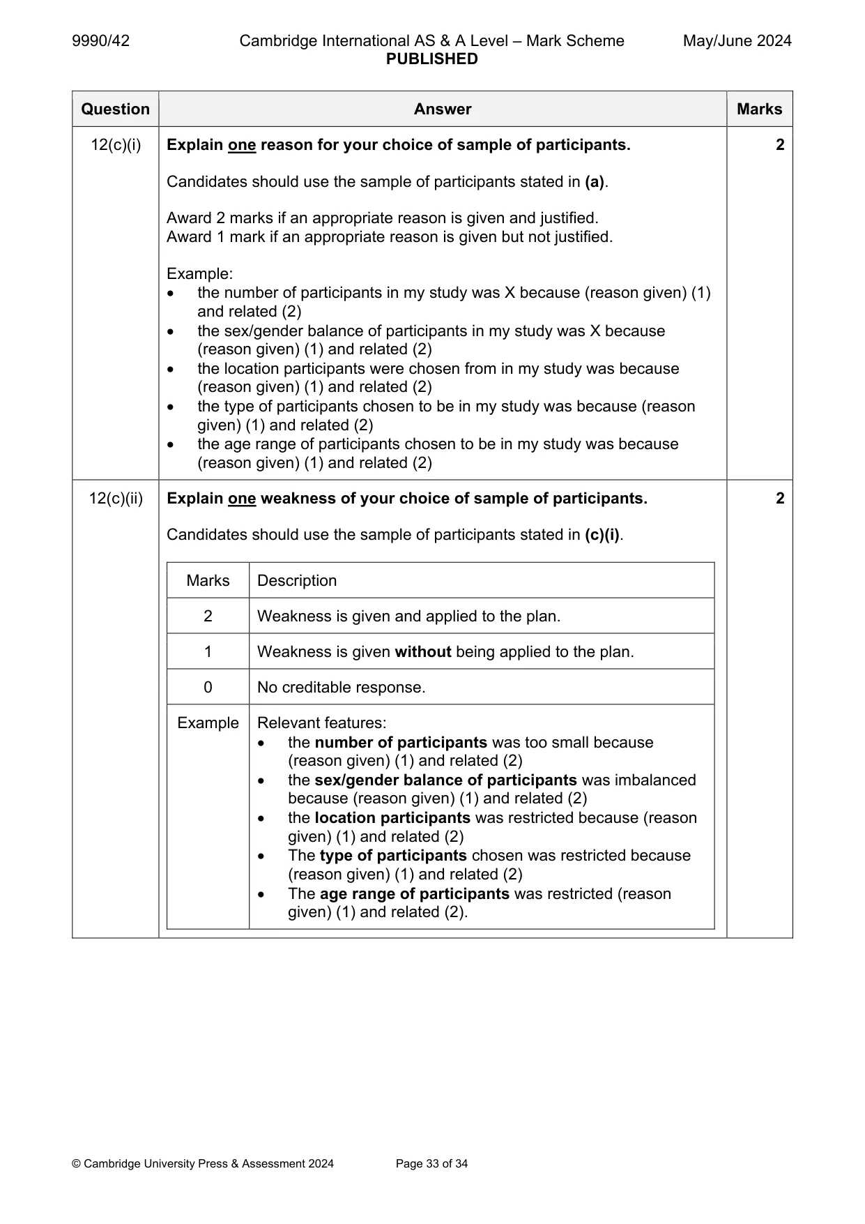 Mark scheme, page 33 of 34