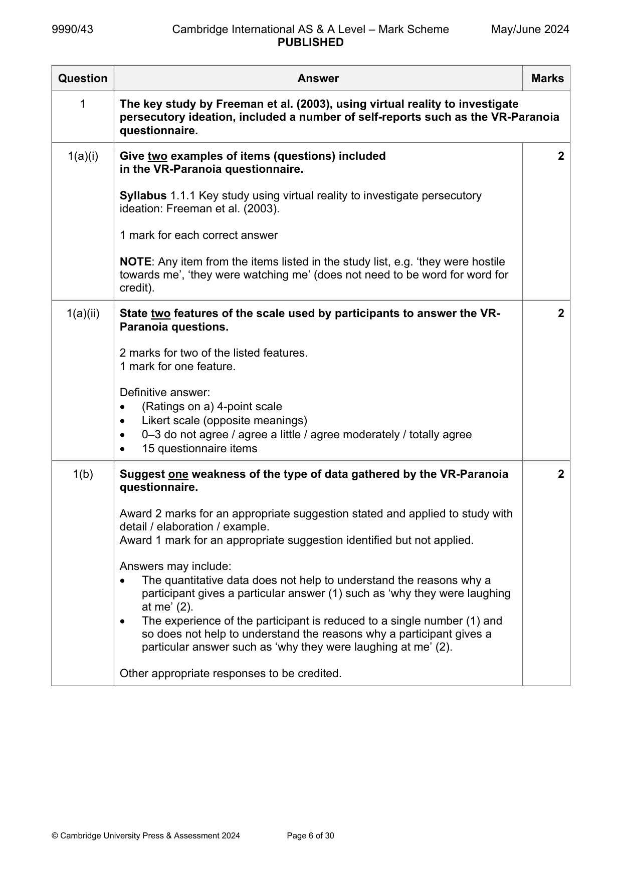 Mark scheme, page 6 of 30