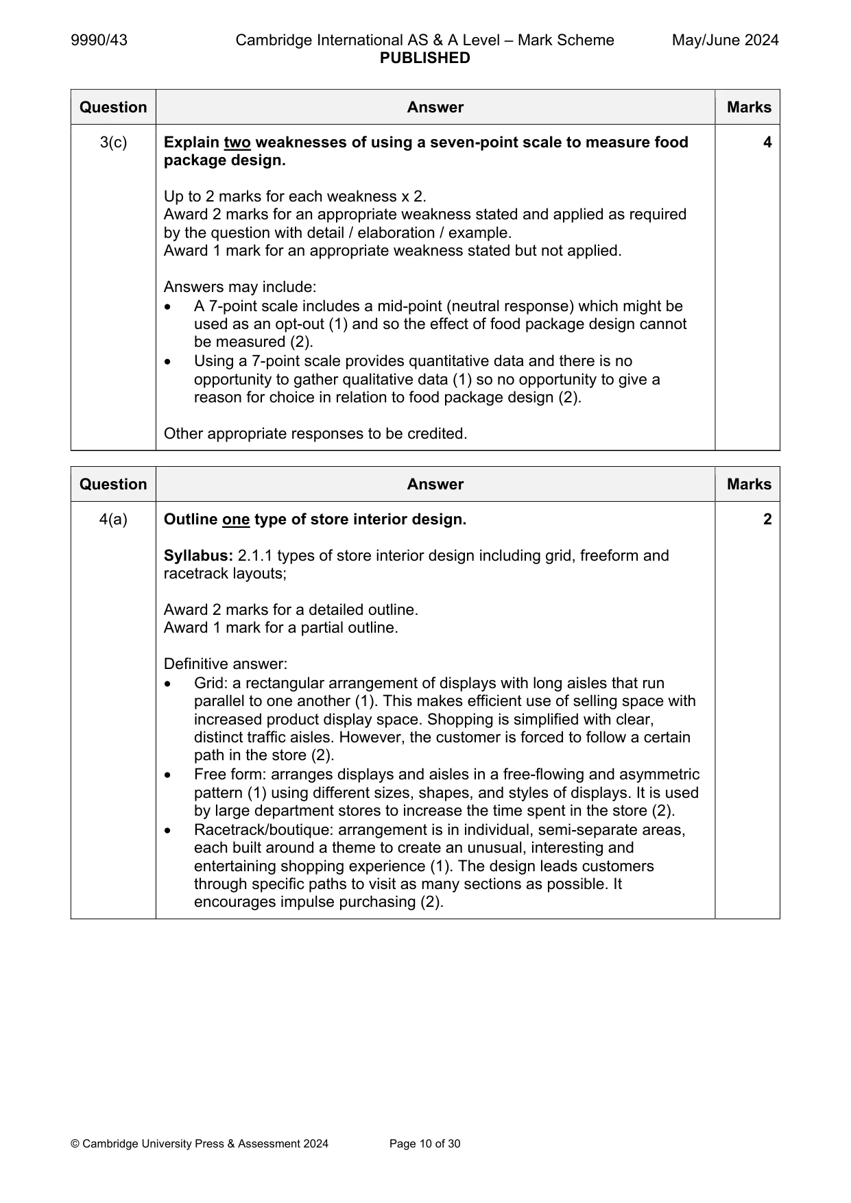 Mark scheme, page 10 of 30