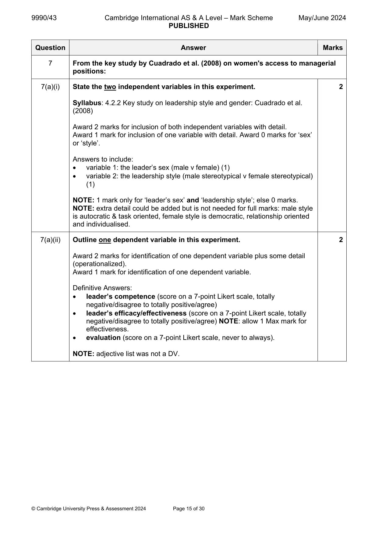 Mark scheme, page 15 of 30