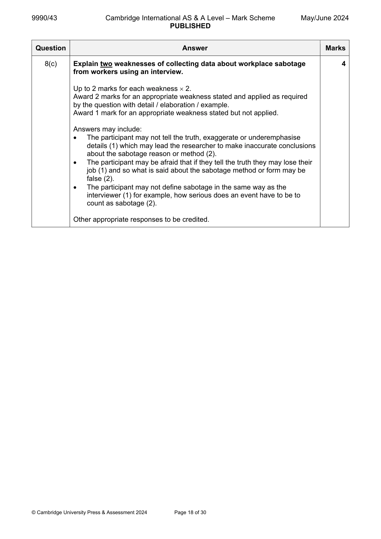 Mark scheme, page 18 of 30