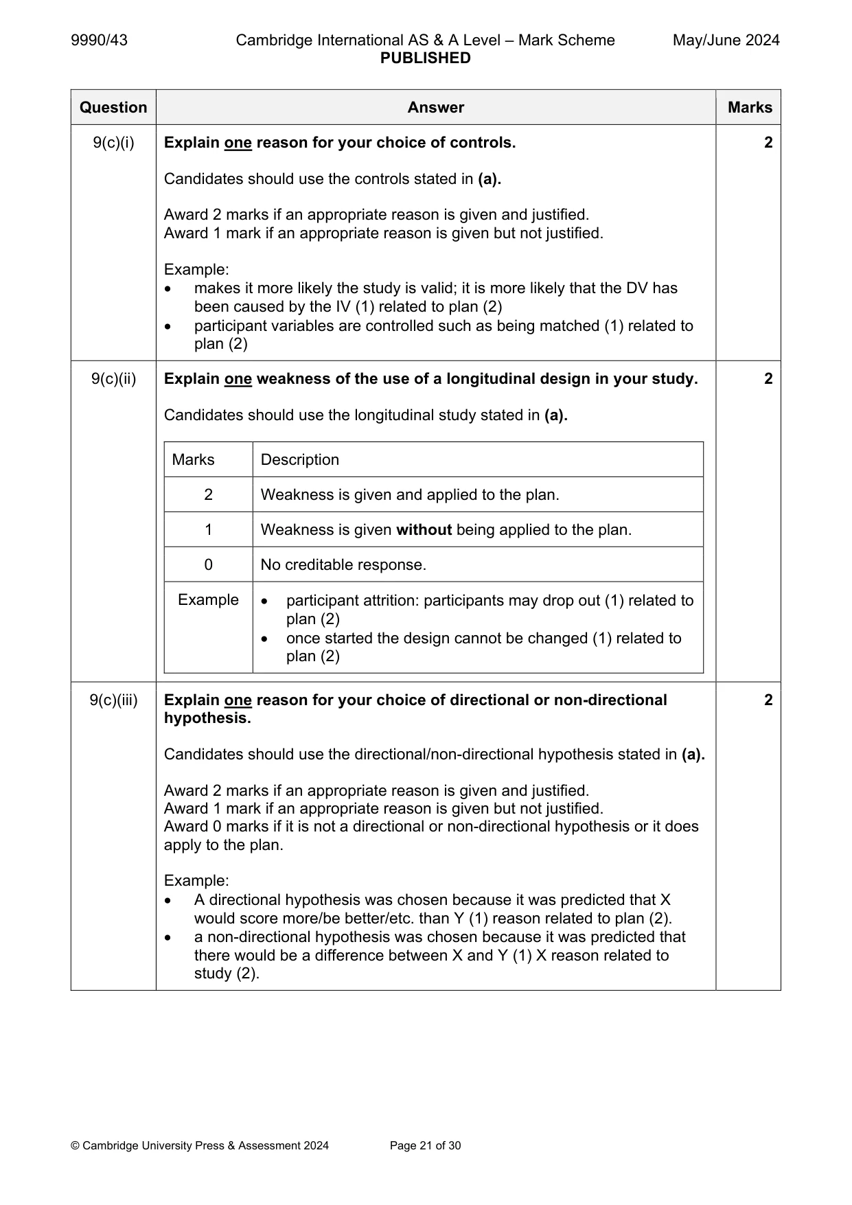Mark scheme, page 21 of 30