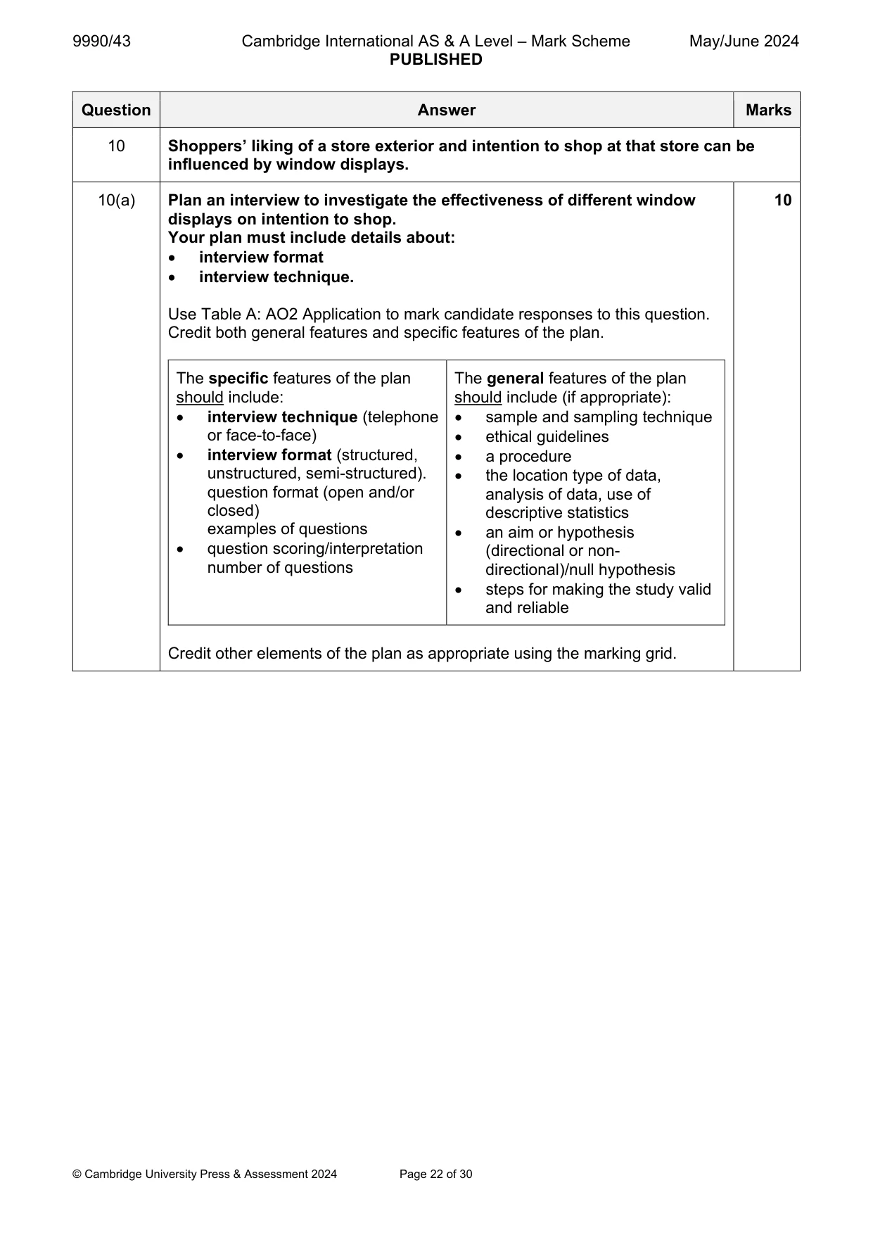 Mark scheme, page 22 of 30