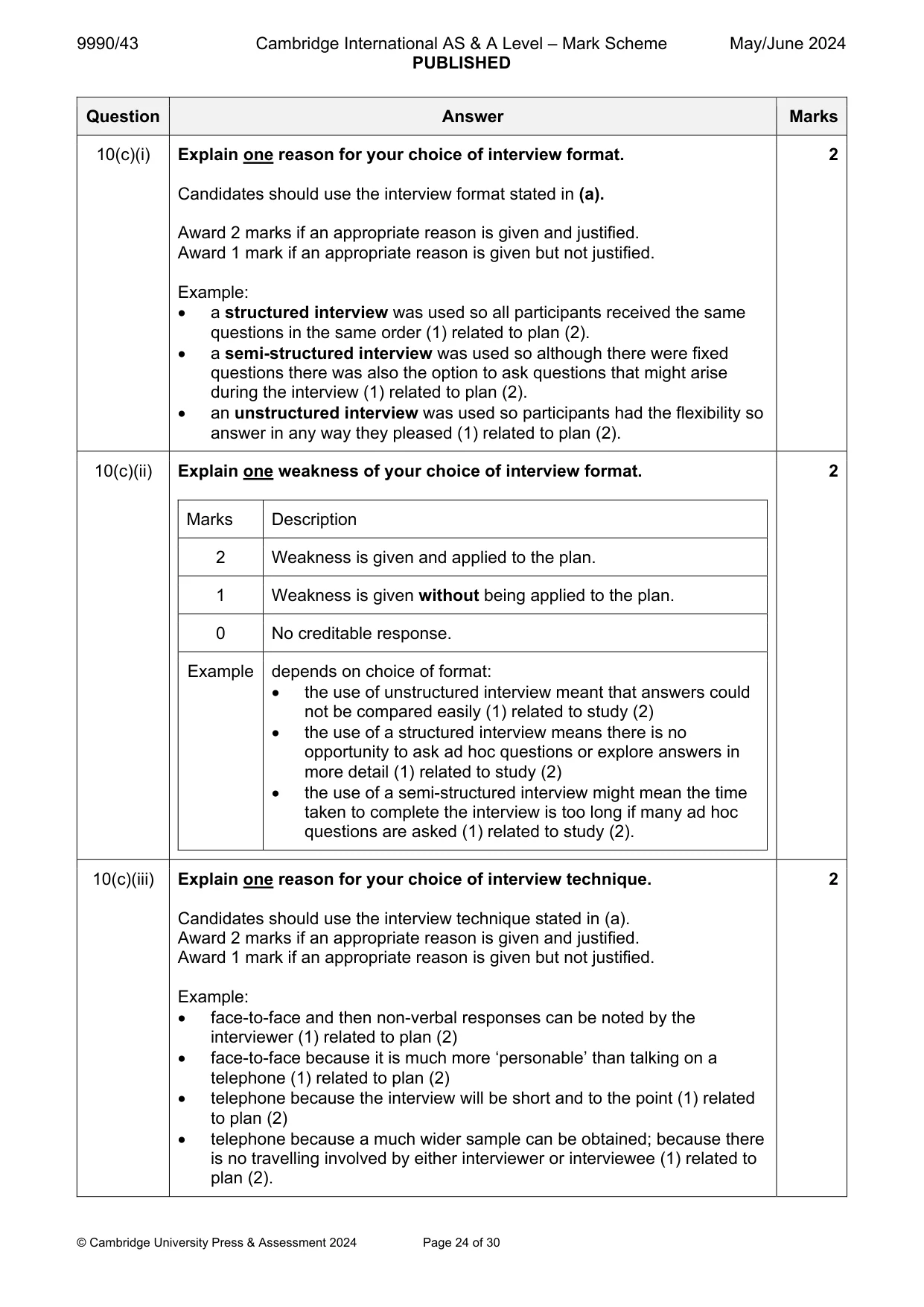 Mark scheme, page 24 of 30
