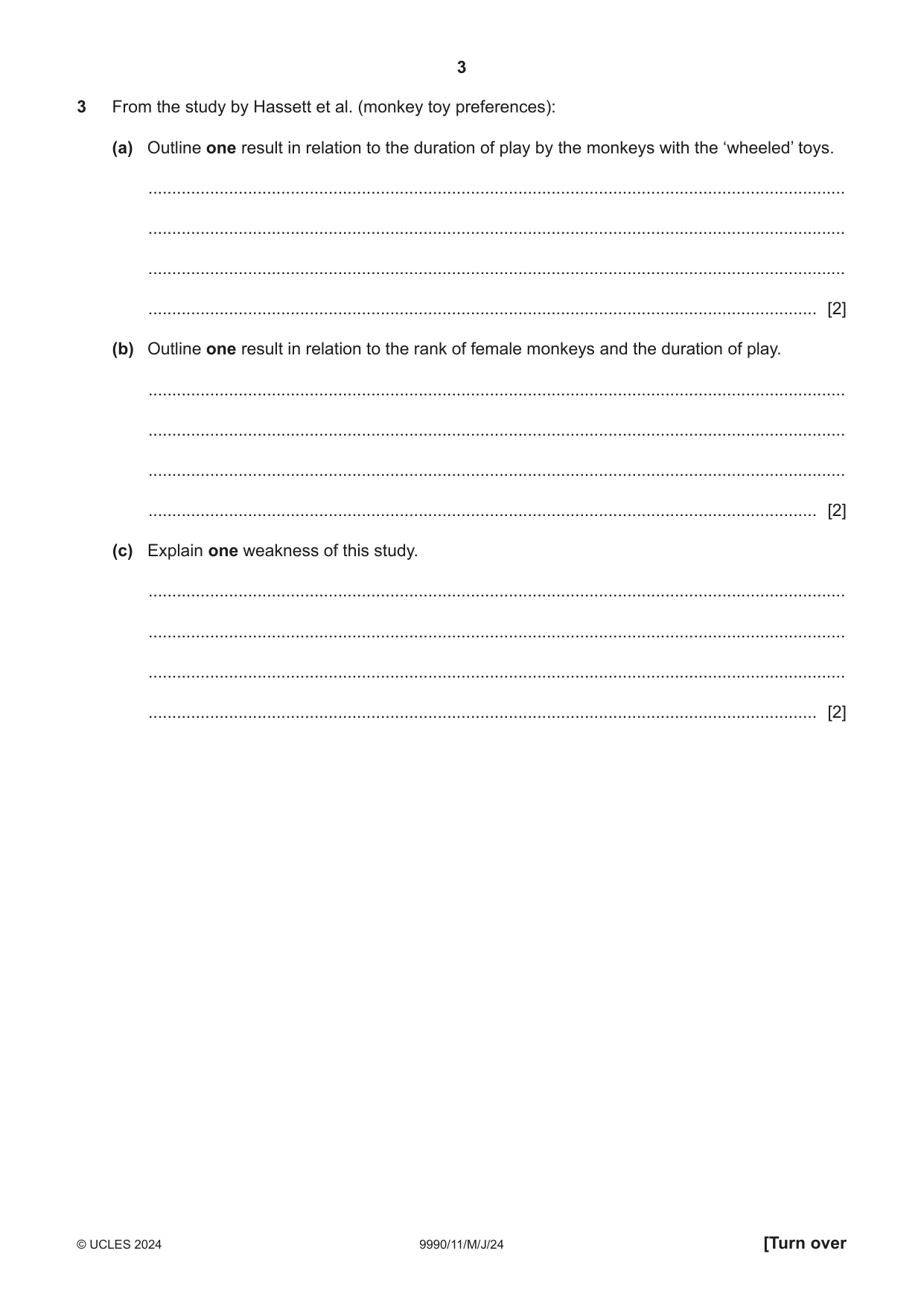 Cambridge A Level Psychology (from 2018) 9990 2024 May/June Paper 1 · Variant 1 question paper, page 3 of 12