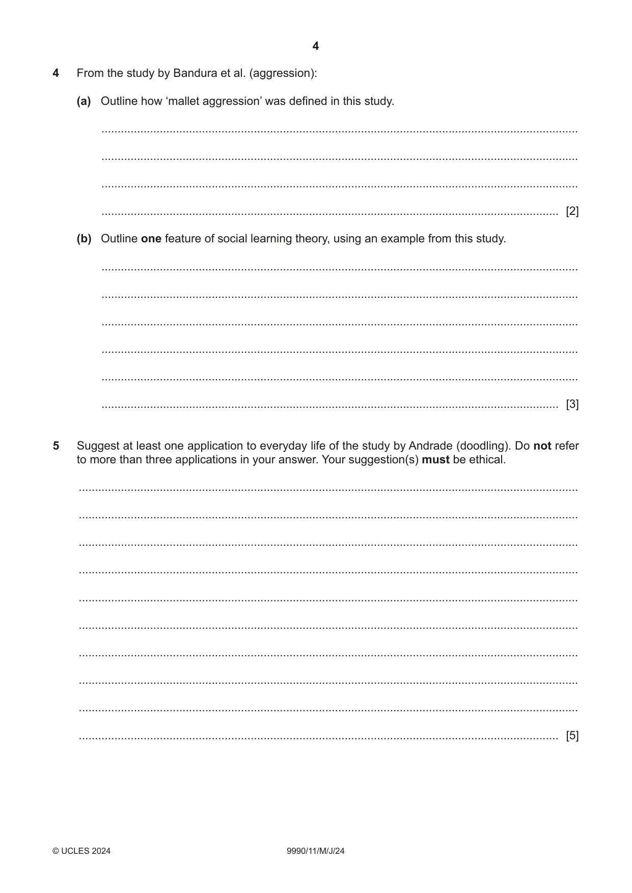 Cambridge A Level Psychology (from 2018) 9990 2024 May/June Paper 1 · Variant 1 question paper, page 4 of 12