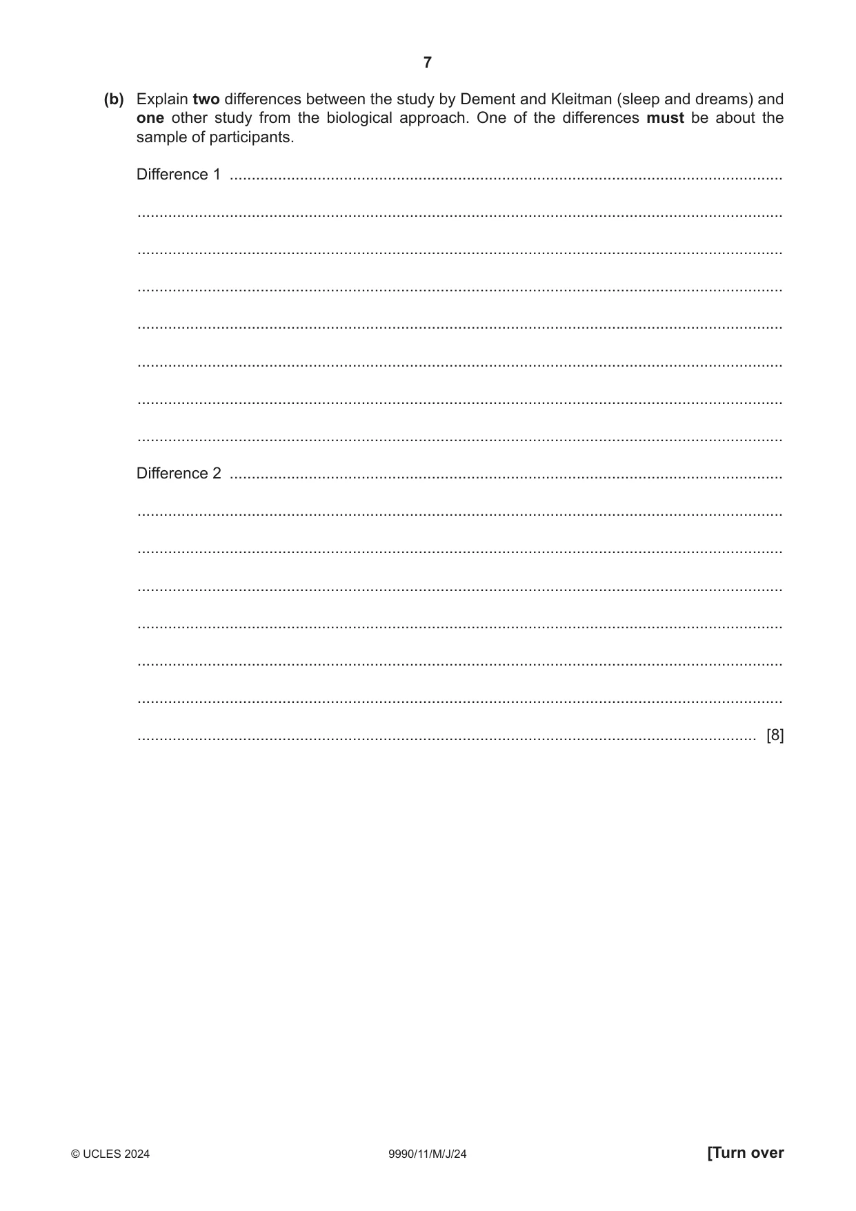 Cambridge A Level Psychology (from 2018) 9990 2024 May/June Paper 1 · Variant 1 question paper, page 7 of 12