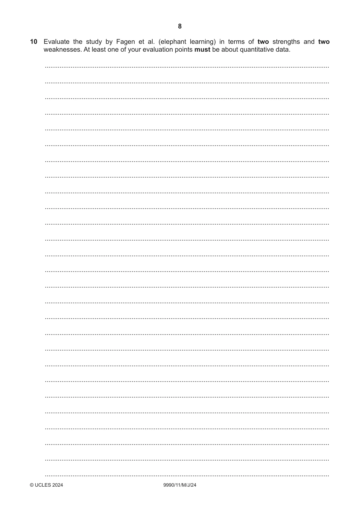 Cambridge A Level Psychology (from 2018) 9990 2024 May/June Paper 1 · Variant 1 question paper, page 8 of 12
