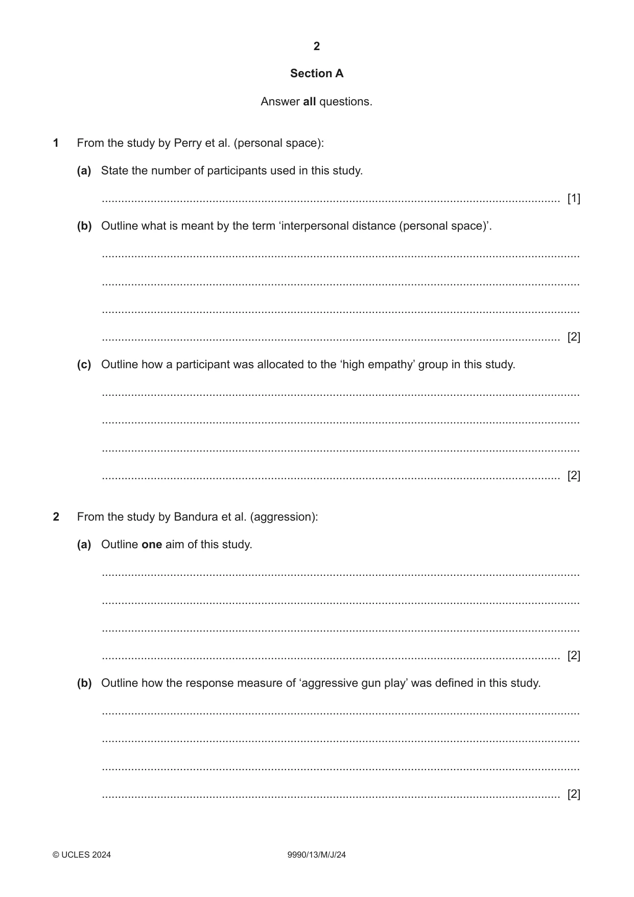 Cambridge A Level Psychology (from 2018) 9990 2024 May/June Paper 1 · Variant 3 question paper, page 2 of 12