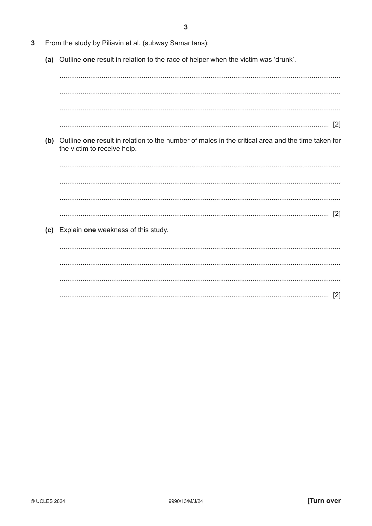 Cambridge A Level Psychology (from 2018) 9990 2024 May/June Paper 1 · Variant 3 question paper, page 3 of 12
