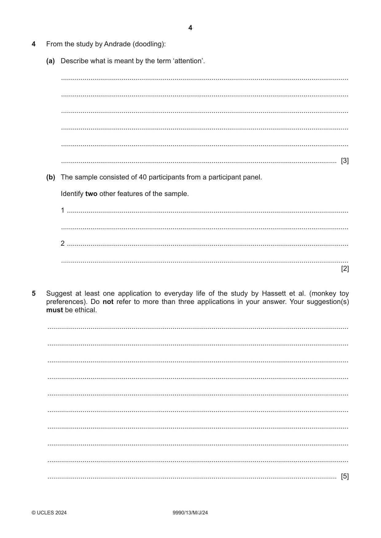 Cambridge A Level Psychology (from 2018) 9990 2024 May/June Paper 1 · Variant 3 question paper, page 4 of 12