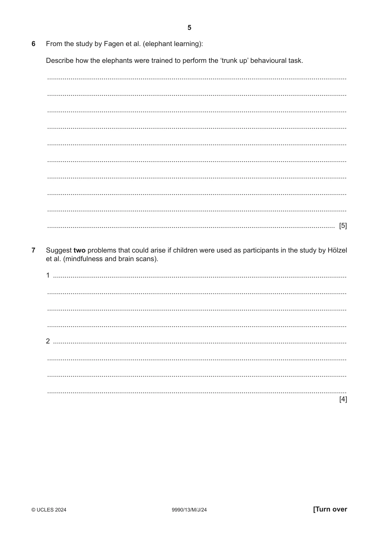 Cambridge A Level Psychology (from 2018) 9990 2024 May/June Paper 1 · Variant 3 question paper, page 5 of 12