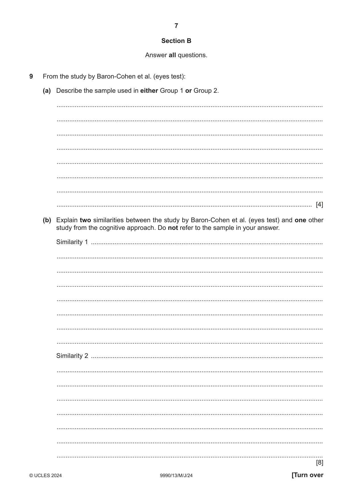 Cambridge A Level Psychology (from 2018) 9990 2024 May/June Paper 1 · Variant 3 question paper, page 7 of 12