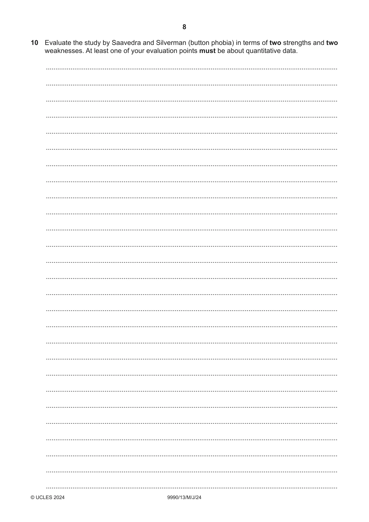 Cambridge A Level Psychology (from 2018) 9990 2024 May/June Paper 1 · Variant 3 question paper, page 8 of 12