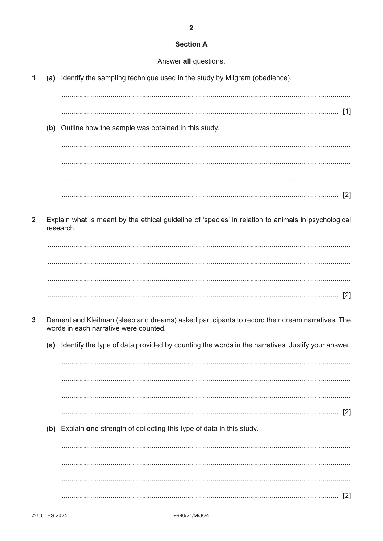 Cambridge A Level Psychology (from 2018) 9990 2024 May/June Paper 2 · Variant 1 question paper, page 2 of 12