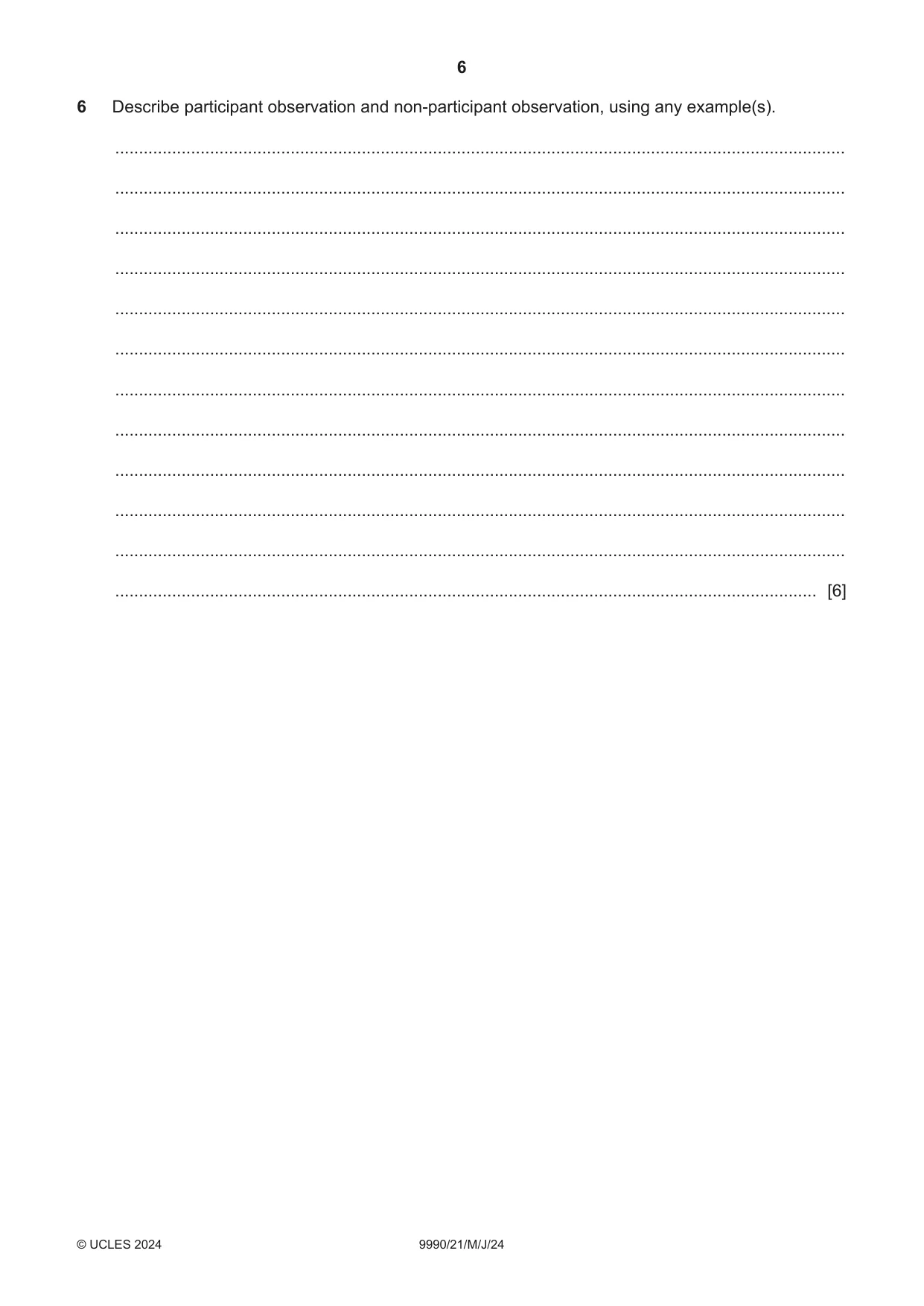 Cambridge A Level Psychology (from 2018) 9990 2024 May/June Paper 2 · Variant 1 question paper, page 6 of 12
