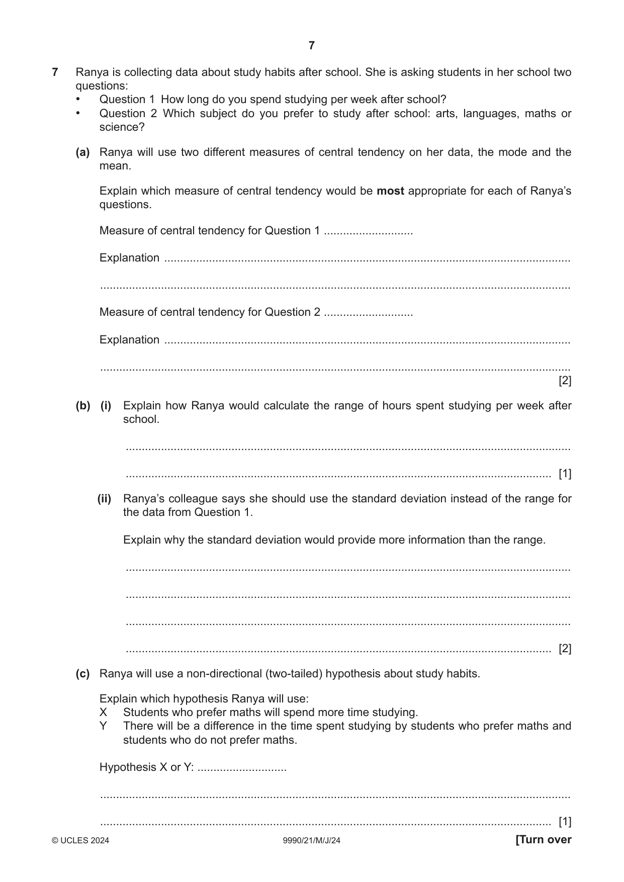Cambridge A Level Psychology (from 2018) 9990 2024 May/June Paper 2 · Variant 1 question paper, page 7 of 12