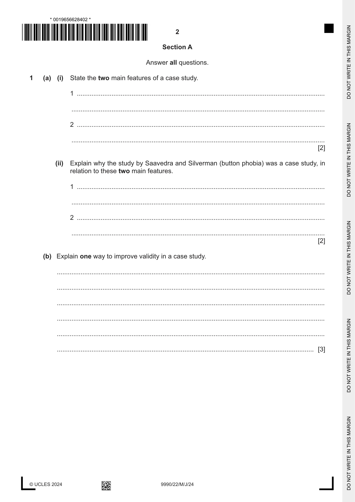 Cambridge A Level Psychology (from 2018) 9990 2024 May/June Paper 2 · Variant 2 question paper, page 2 of 12