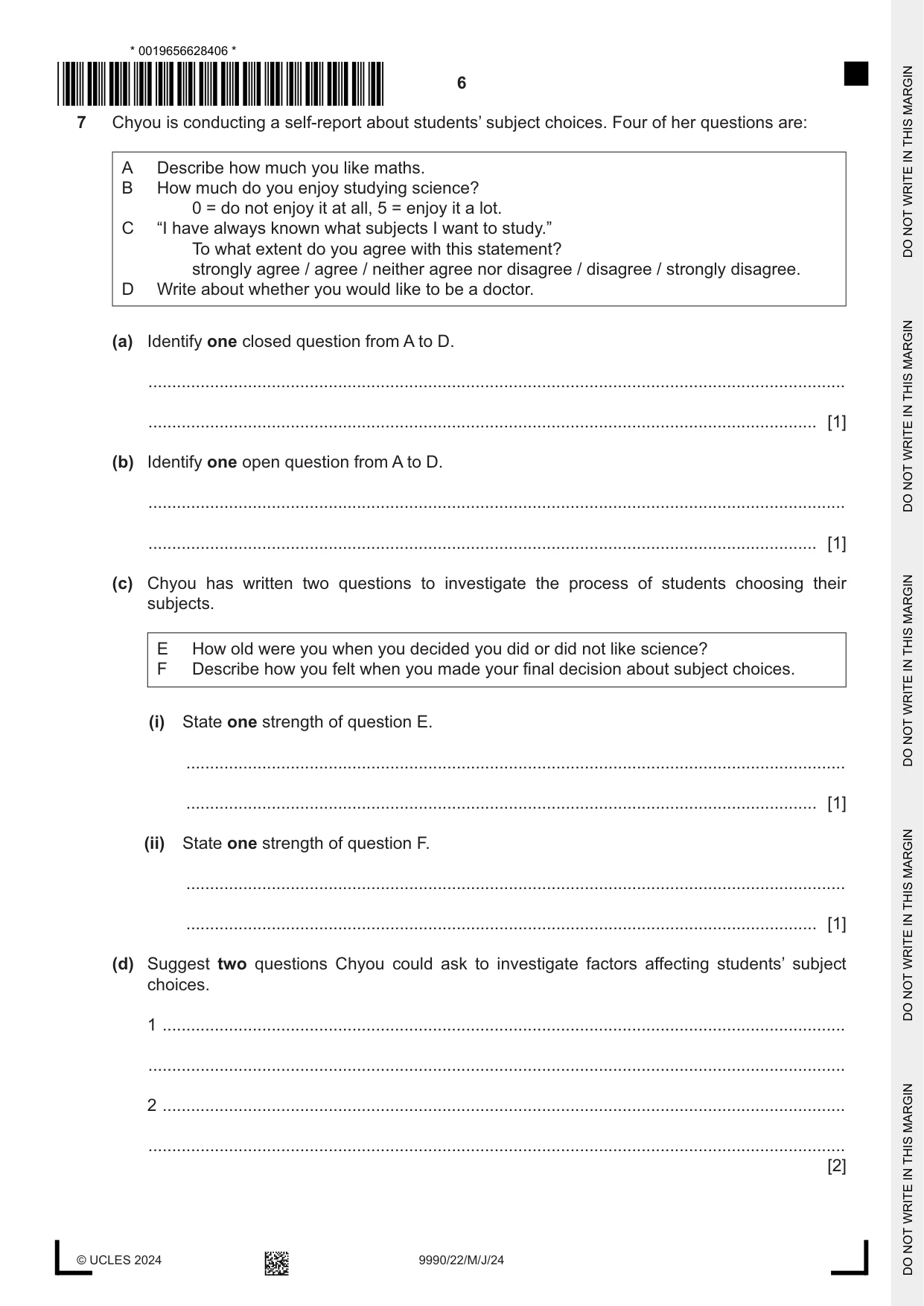 Cambridge A Level Psychology (from 2018) 9990 2024 May/June Paper 2 · Variant 2 question paper, page 6 of 12