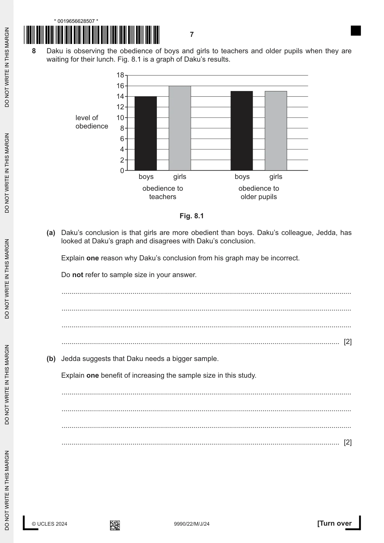Cambridge A Level Psychology (from 2018) 9990 2024 May/June Paper 2 · Variant 2 question paper, page 7 of 12