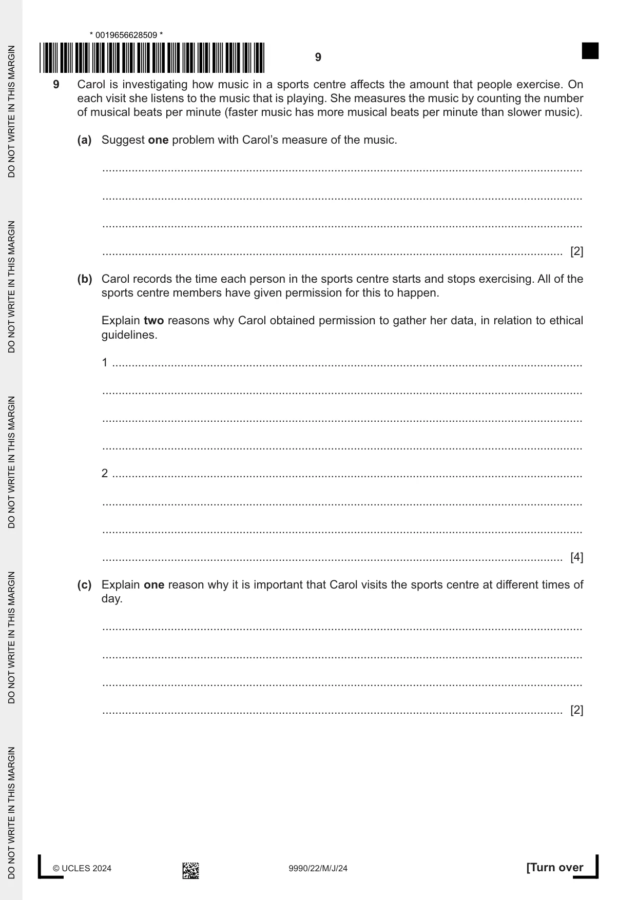 Cambridge A Level Psychology (from 2018) 9990 2024 May/June Paper 2 · Variant 2 question paper, page 9 of 12