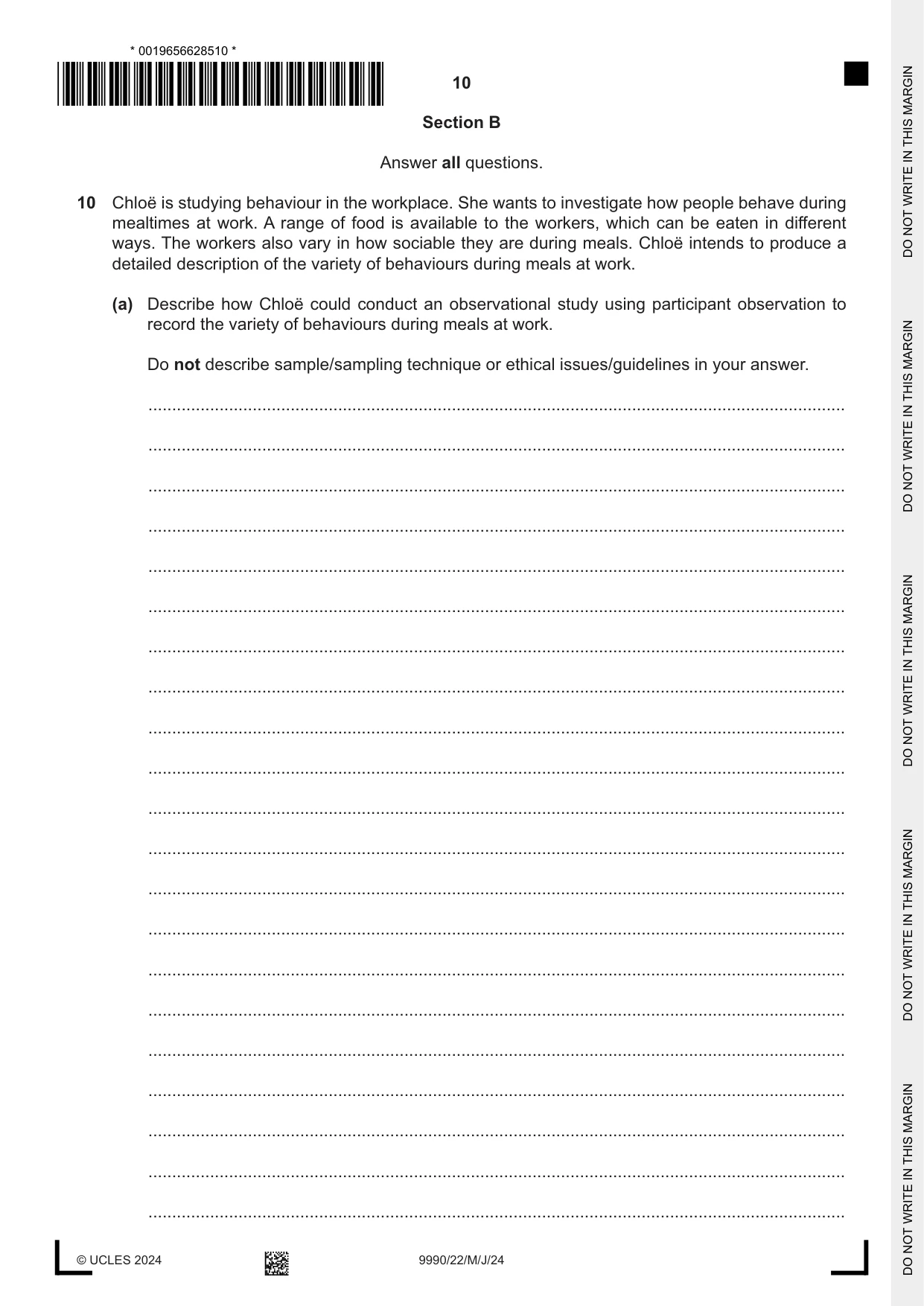 Cambridge A Level Psychology (from 2018) 9990 2024 May/June Paper 2 · Variant 2 question paper, page 10 of 12
