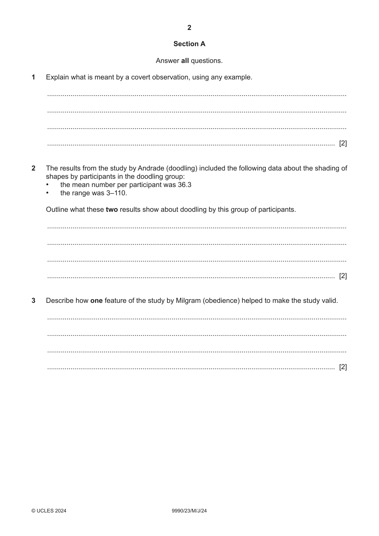 Cambridge A Level Psychology (from 2018) 9990 2024 May/June Paper 2 · Variant 3 question paper, page 2 of 12