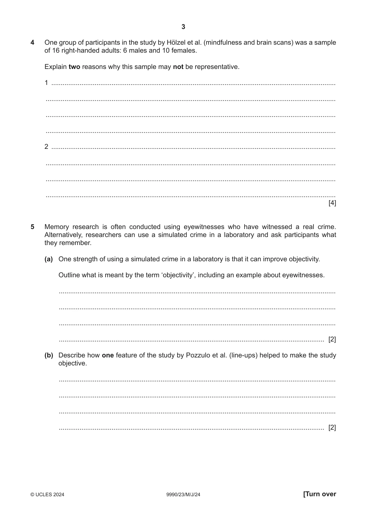 Cambridge A Level Psychology (from 2018) 9990 2024 May/June Paper 2 · Variant 3 question paper, page 3 of 12