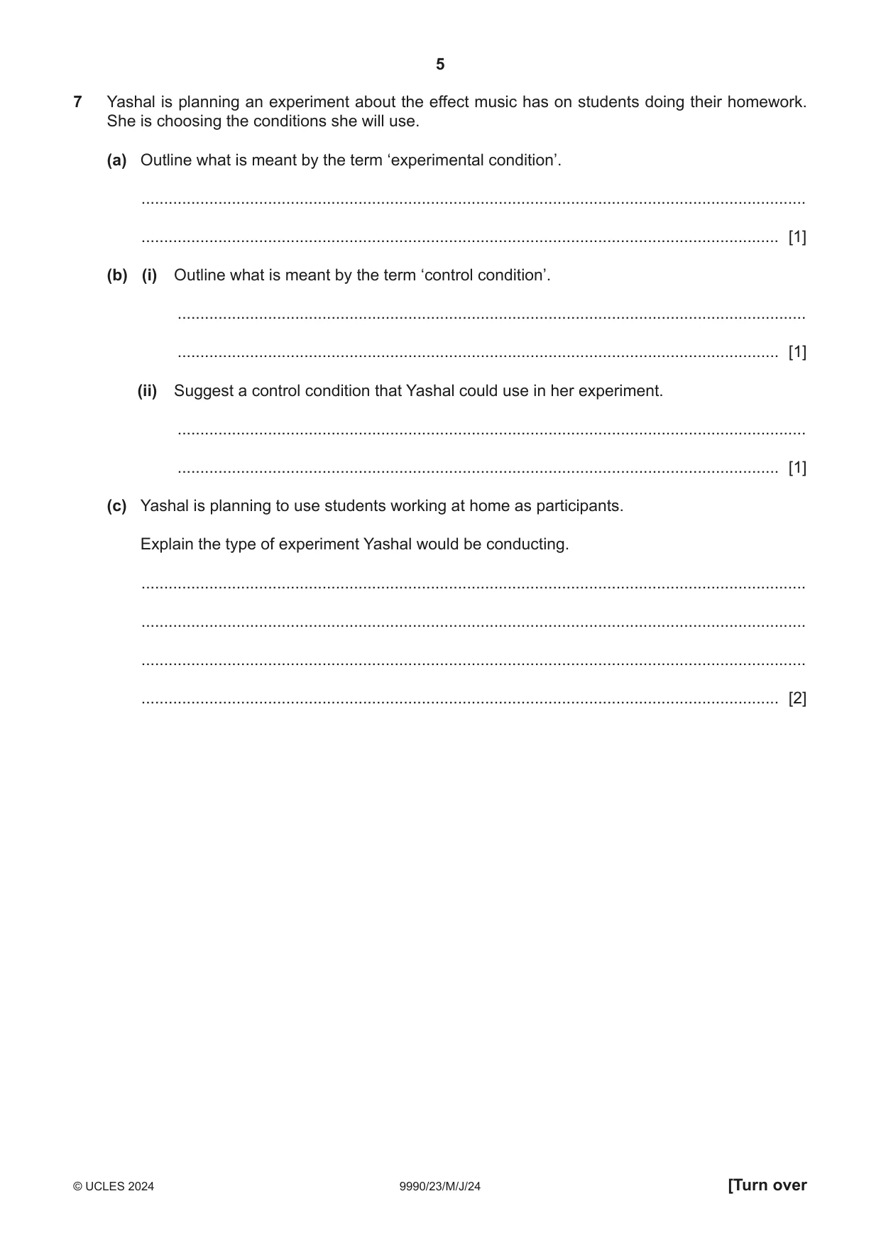 Cambridge A Level Psychology (from 2018) 9990 2024 May/June Paper 2 · Variant 3 question paper, page 5 of 12