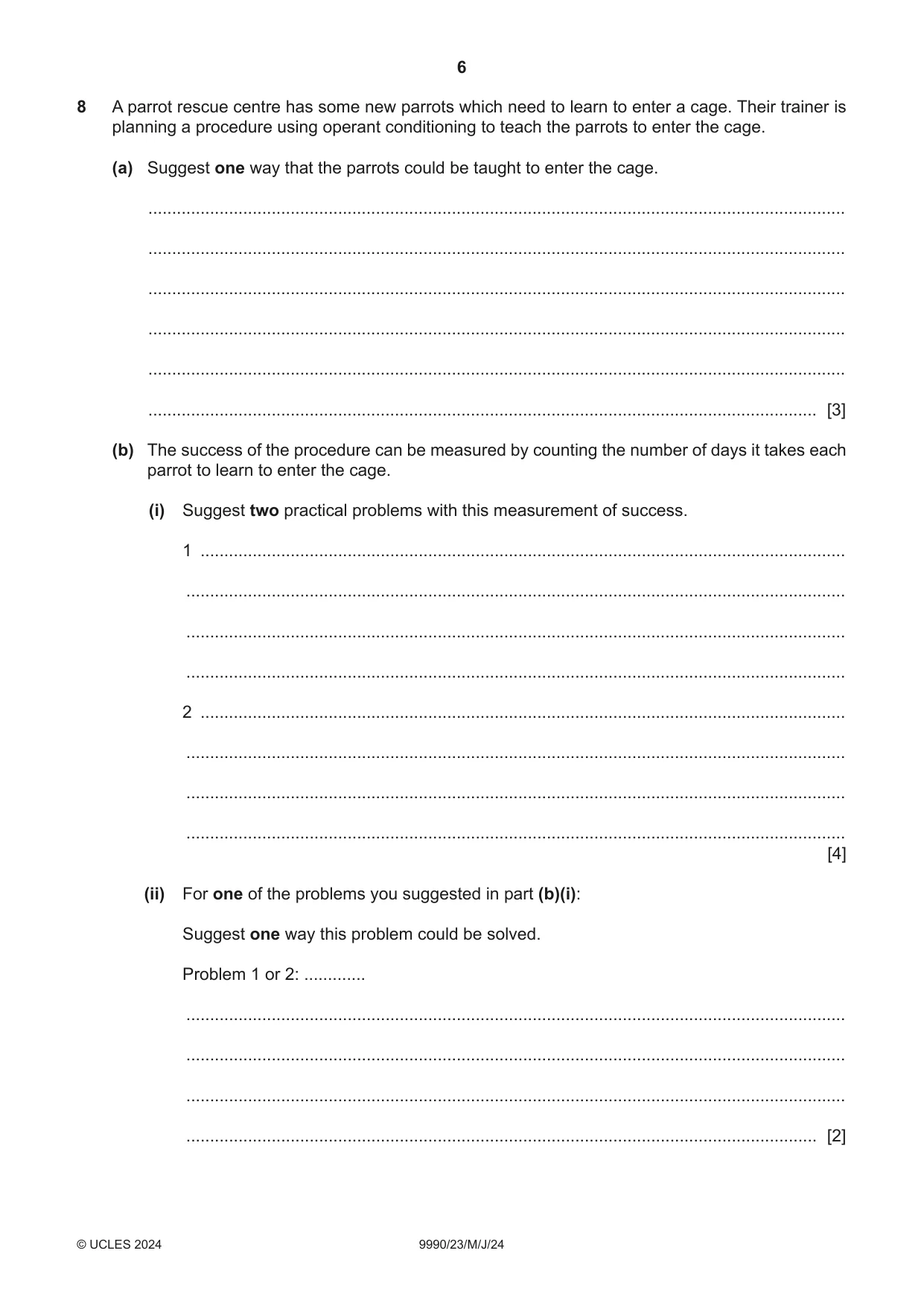Cambridge A Level Psychology (from 2018) 9990 2024 May/June Paper 2 · Variant 3 question paper, page 6 of 12