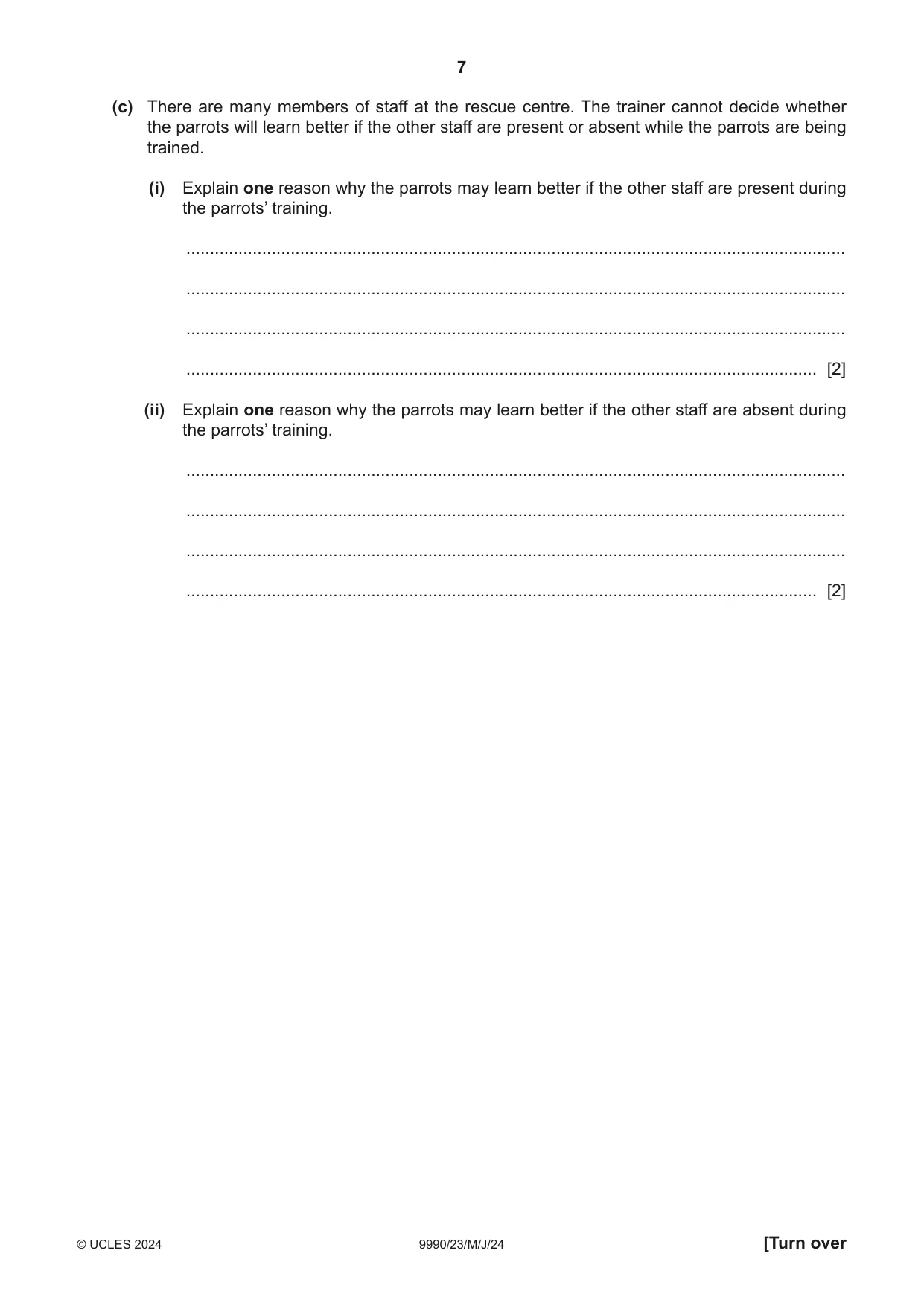 Cambridge A Level Psychology (from 2018) 9990 2024 May/June Paper 2 · Variant 3 question paper, page 7 of 12