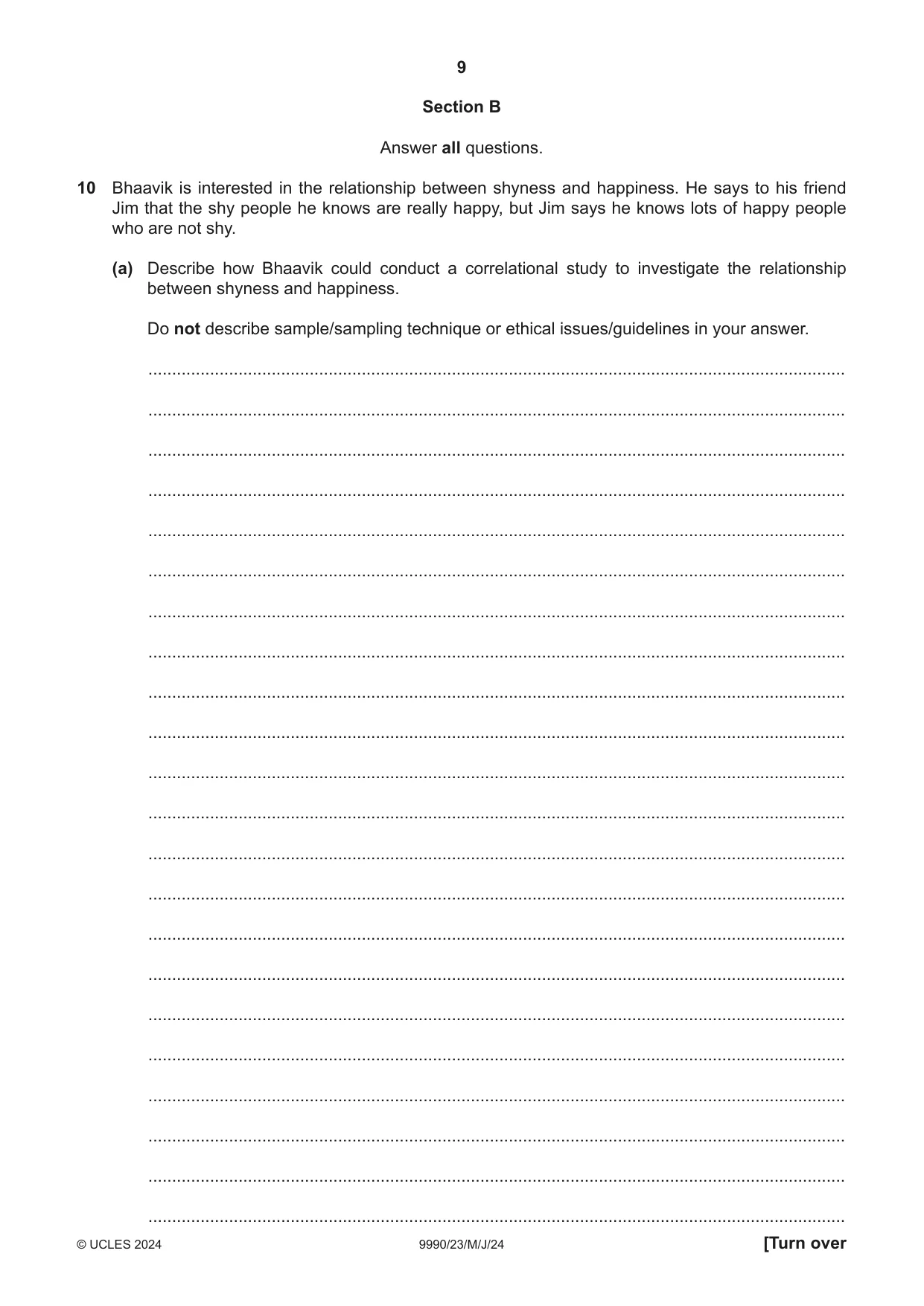 Cambridge A Level Psychology (from 2018) 9990 2024 May/June Paper 2 · Variant 3 question paper, page 9 of 12