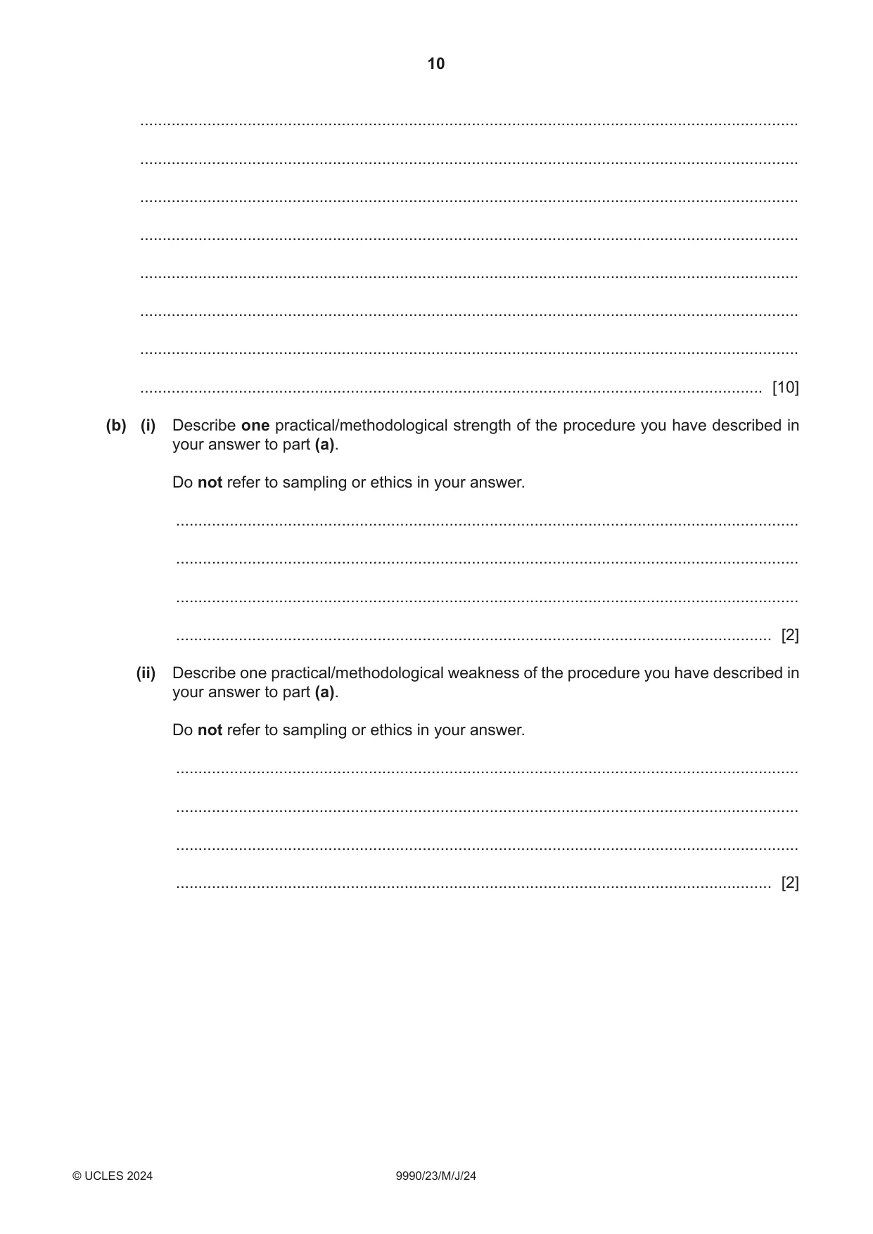 Cambridge A Level Psychology (from 2018) 9990 2024 May/June Paper 2 · Variant 3 question paper, page 10 of 12