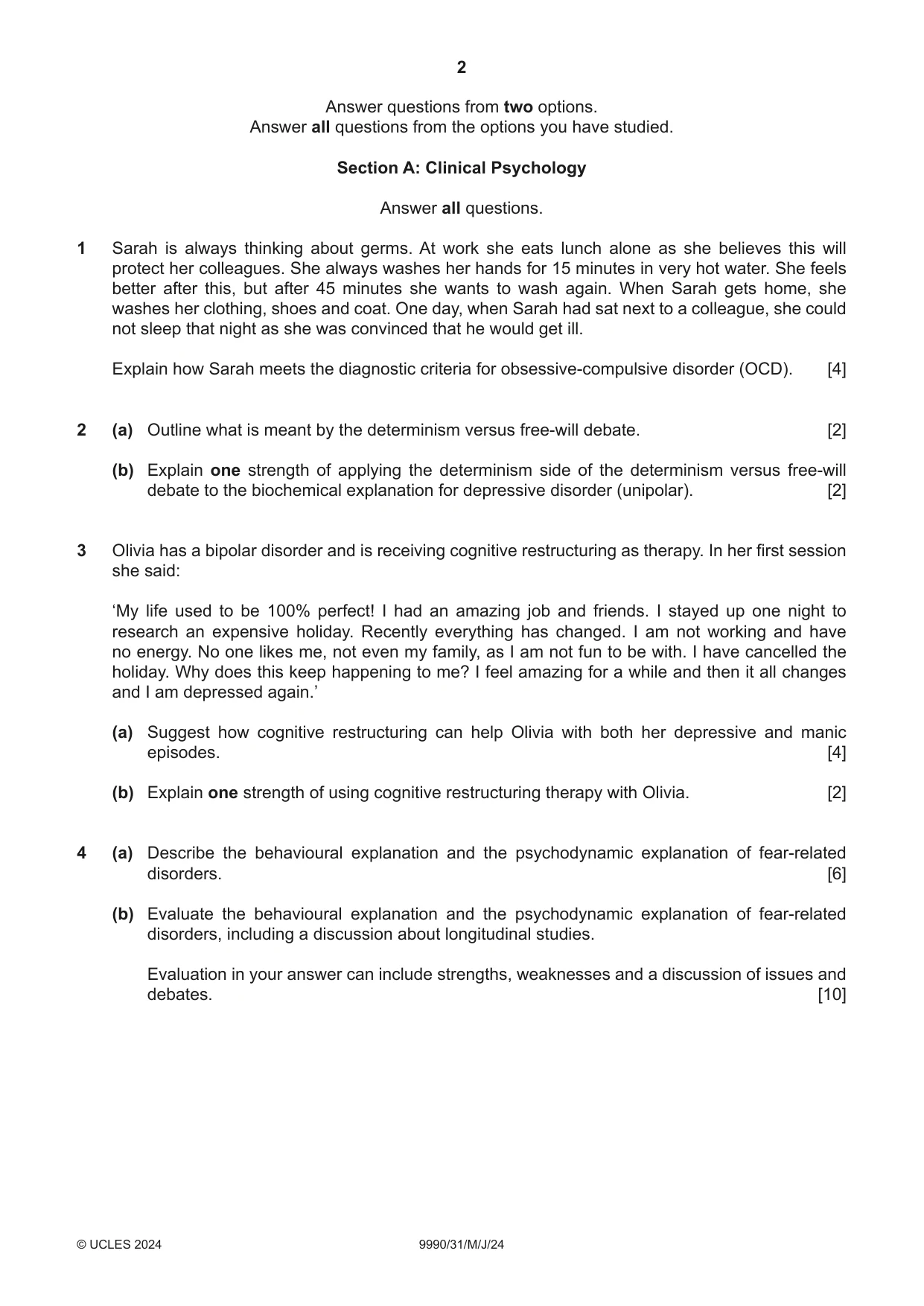 Cambridge A Level Psychology (from 2018) 9990 2024 May/June Paper 3 · Variant 1 question paper, page 2 of 8