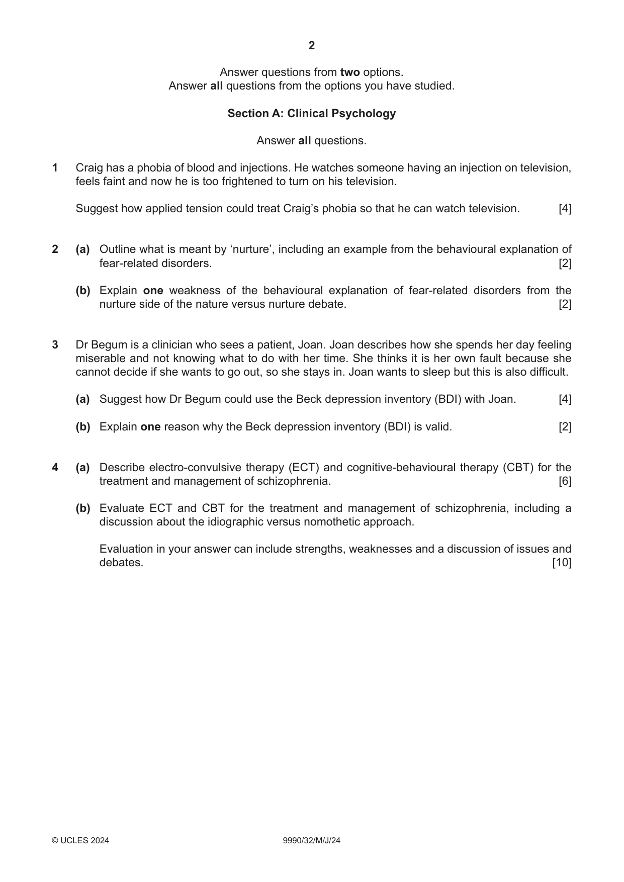 Cambridge A Level Psychology (from 2018) 9990 2024 May/June Paper 3 · Variant 2 question paper, page 2 of 8