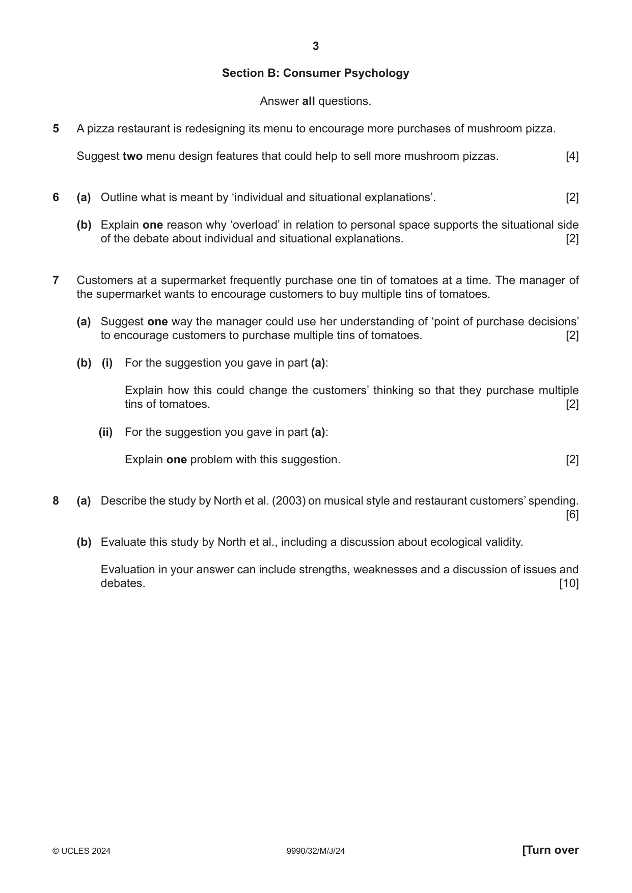 Cambridge A Level Psychology (from 2018) 9990 2024 May/June Paper 3 · Variant 2 question paper, page 3 of 8