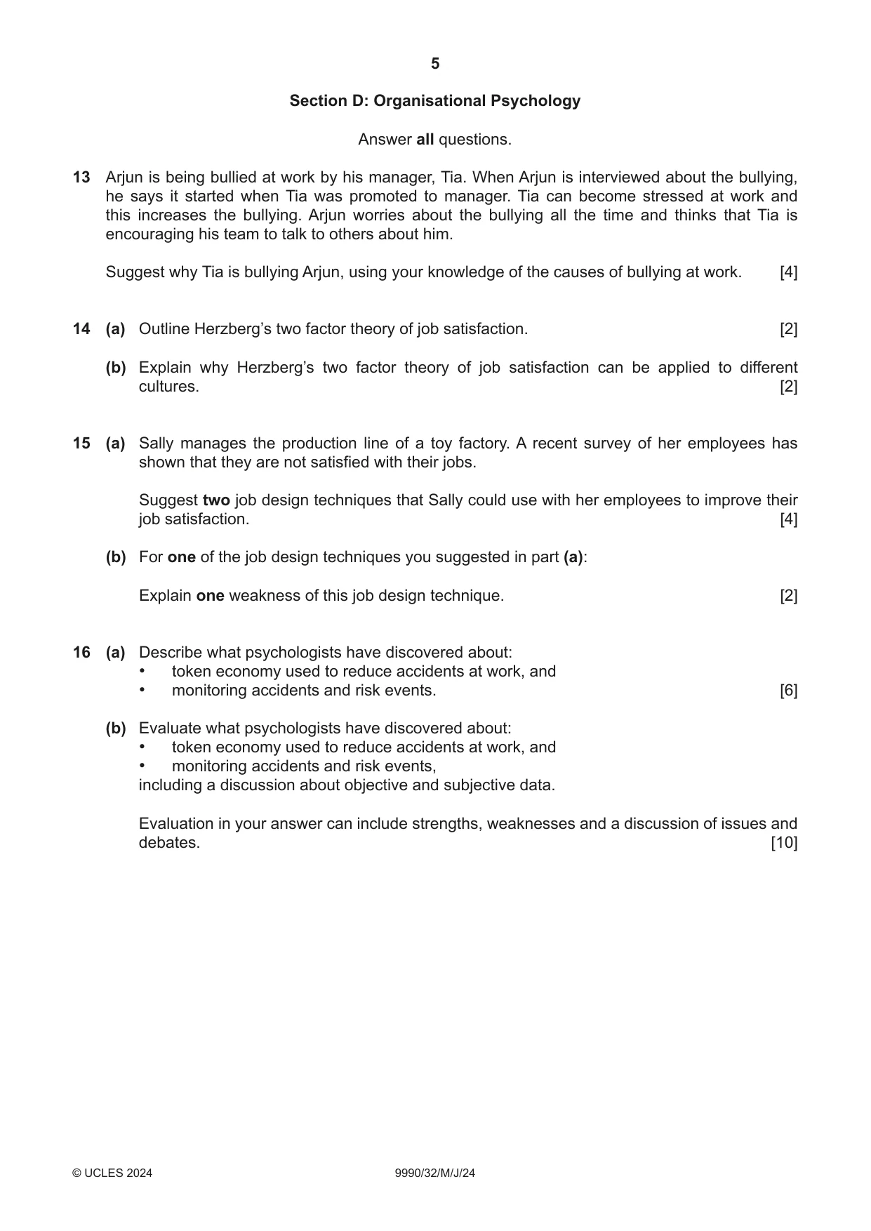 Cambridge A Level Psychology (from 2018) 9990 2024 May/June Paper 3 · Variant 2 question paper, page 5 of 8