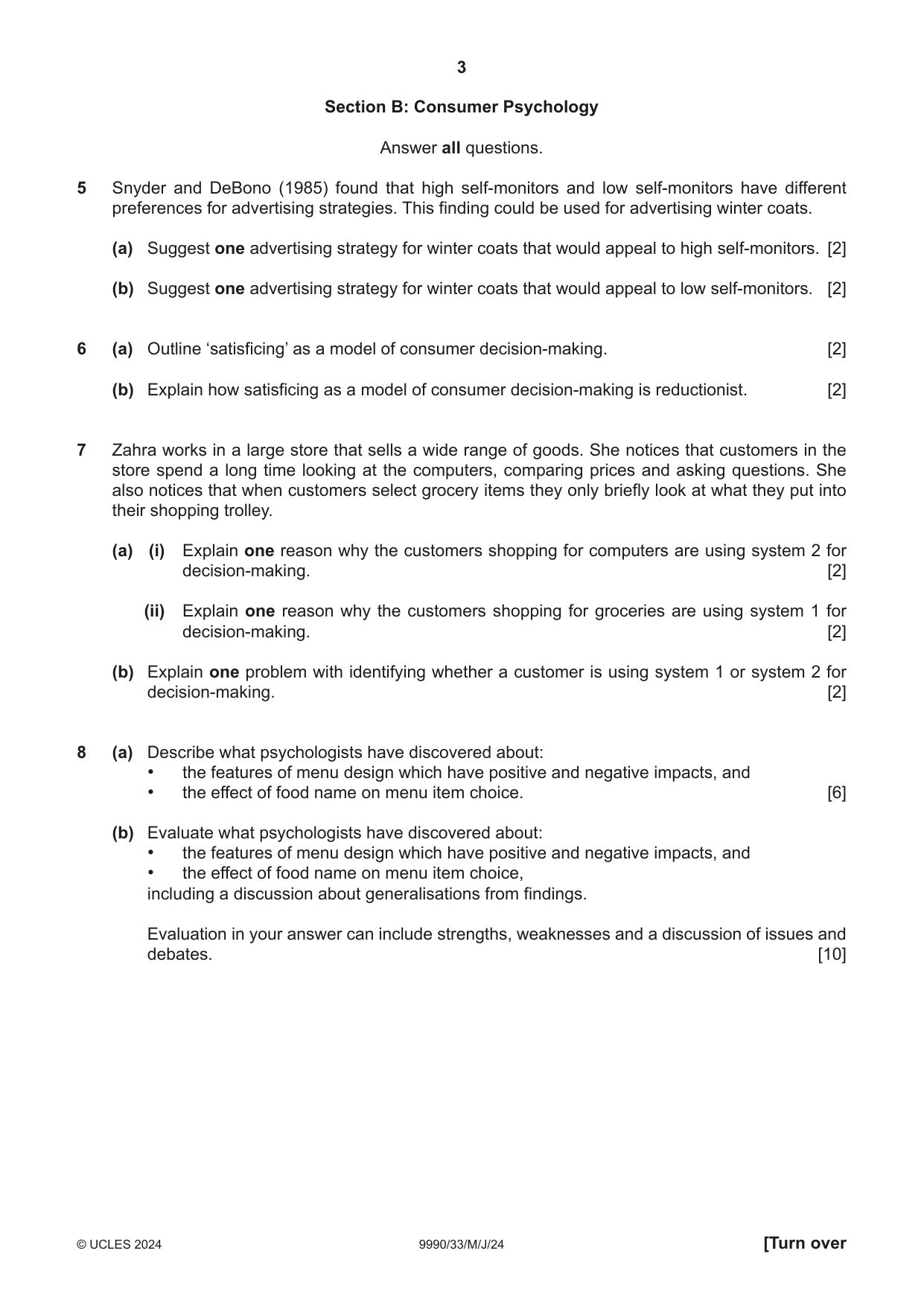 Cambridge A Level Psychology (from 2018) 9990 2024 May/June Paper 3 · Variant 3 question paper, page 3 of 8
