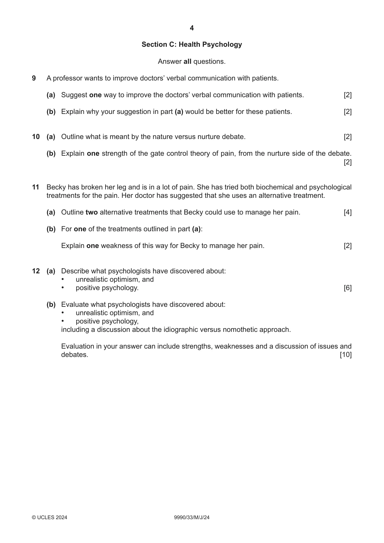 Cambridge A Level Psychology (from 2018) 9990 2024 May/June Paper 3 · Variant 3 question paper, page 4 of 8