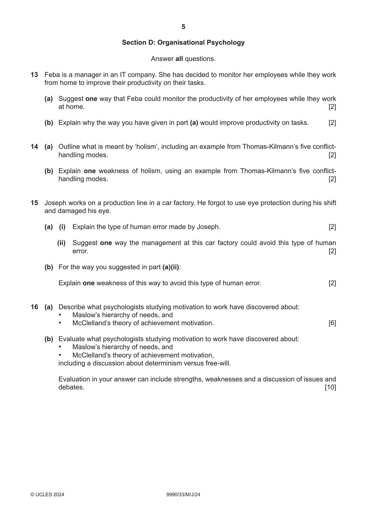 Cambridge A Level Psychology (from 2018) 9990 2024 May/June Paper 3 · Variant 3 question paper, page 5 of 8