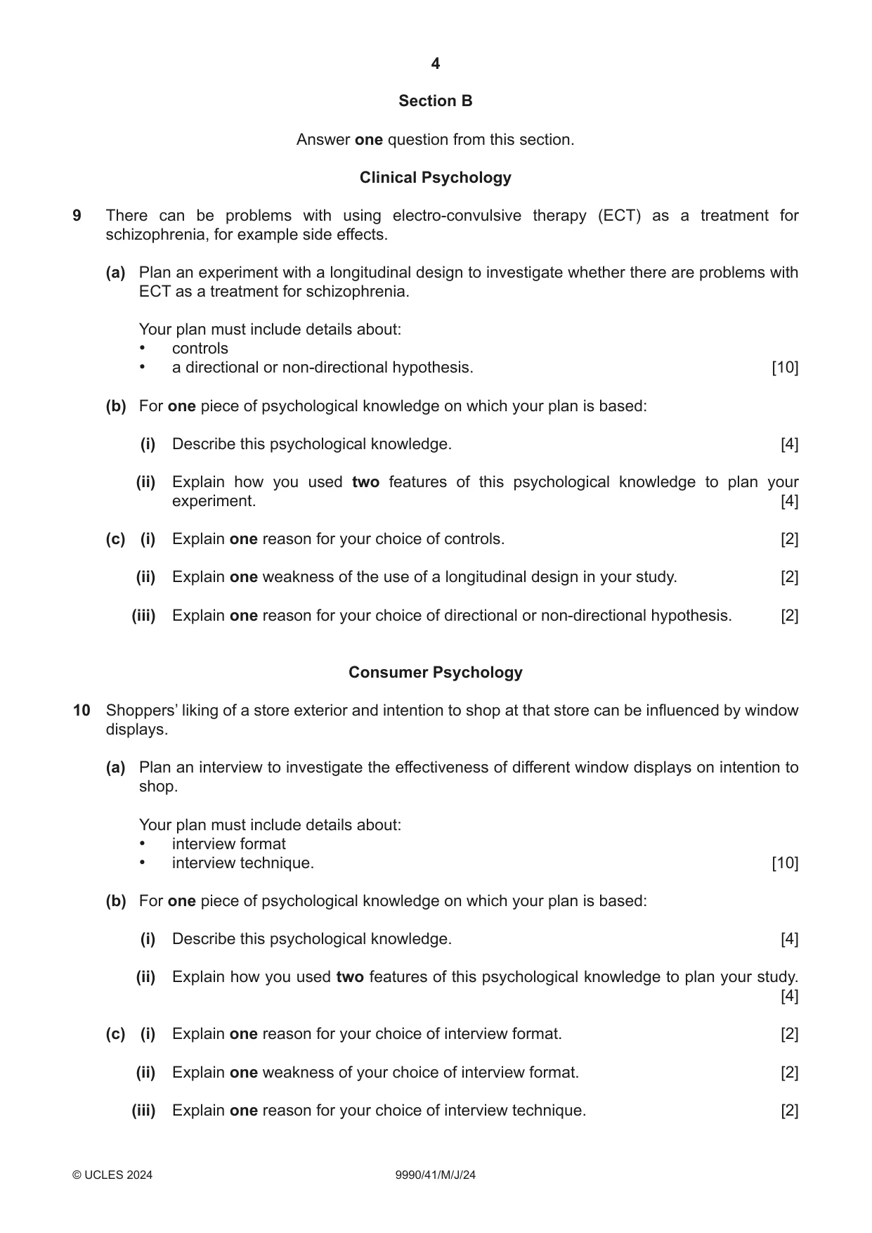 Cambridge A Level Psychology (from 2018) 9990 2024 May/June Paper 4 · Variant 1 question paper, page 4 of 8